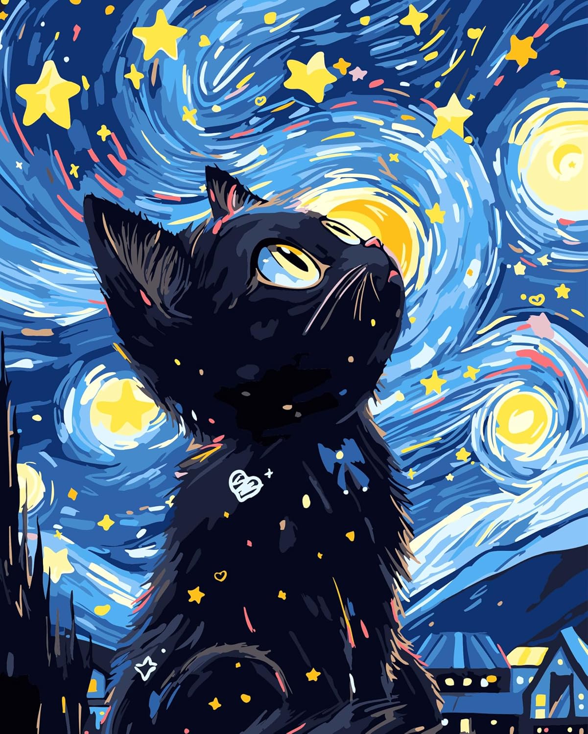Detalle de Jieyisier „Malen nach Zahlen“ Katze für Erwachsene – Paint-by-Numbers Set 16x20 Zoll mit Pinseln und Farben