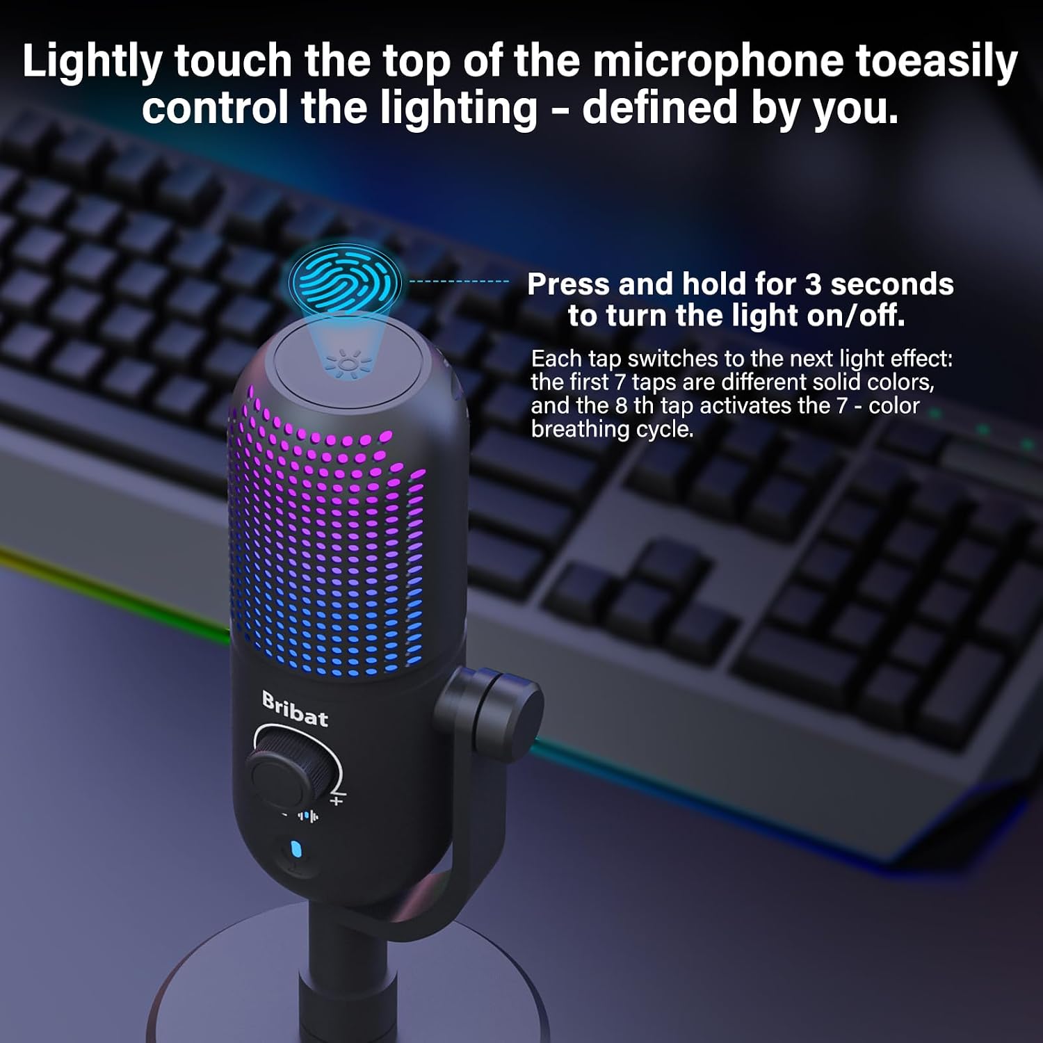 Detalle de BRIBAT BR-D68-NEW USB Desktop Microphone with RGB and One-Touch Mute