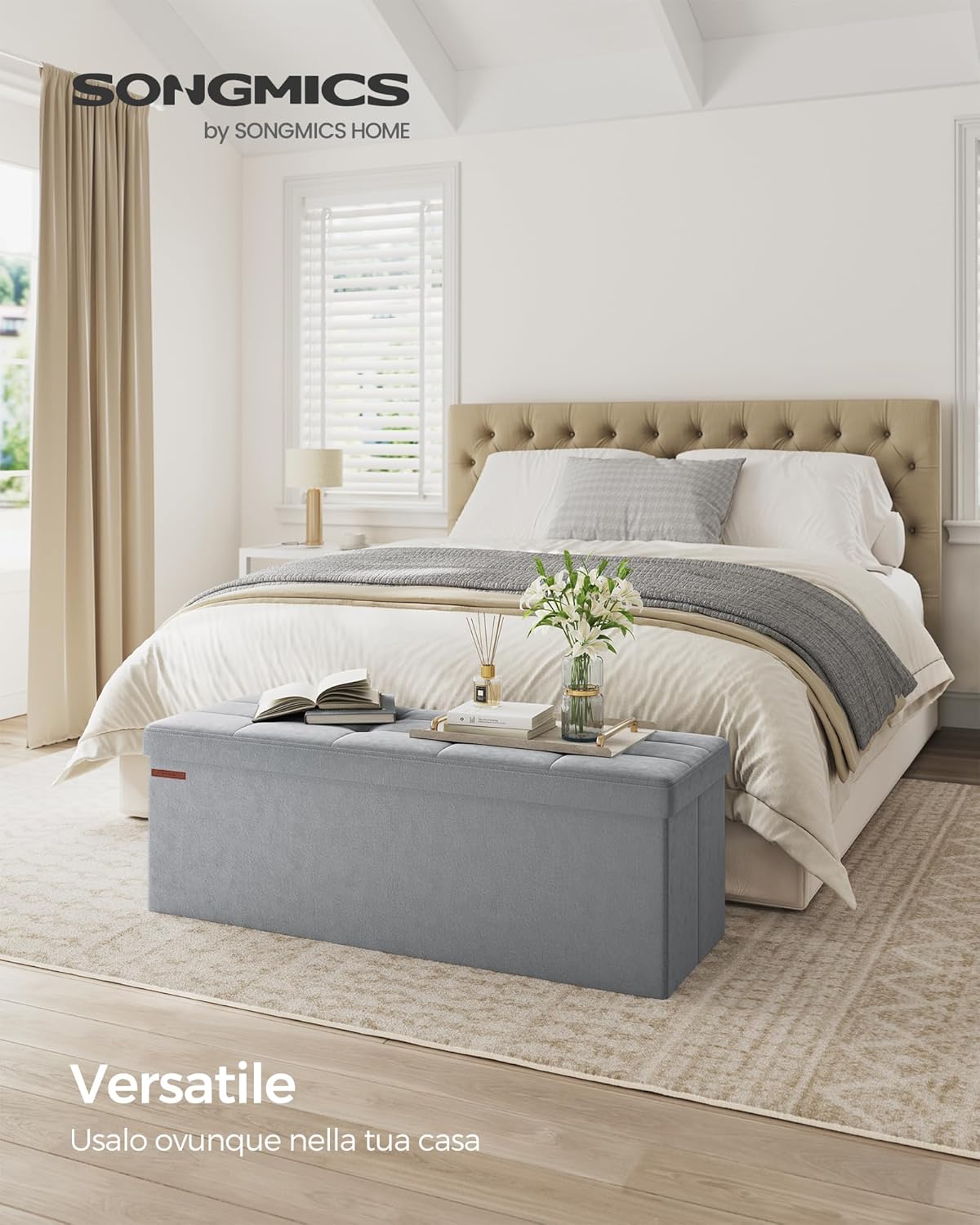 Thumbnail 1 de SONGMICS Cassapanca Pouf Contenitore LSF277G02: poggiapiedi pieghevole con contenitore da 131 L