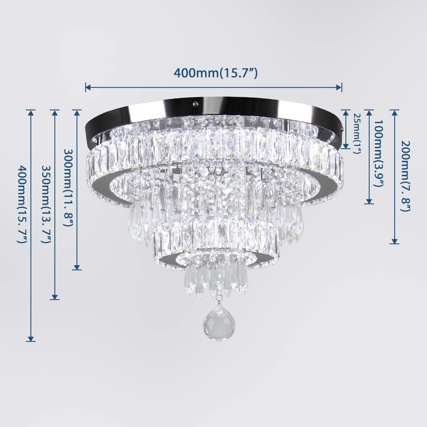 Detalle 2 de Finktonglan 2040 2-Ring Crystal LED Semi-Flush Ceiling Light, 6500K