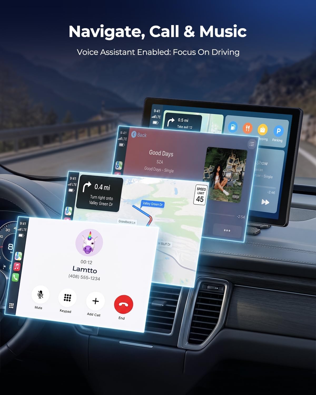 Thumbnail 4 de LAMTTO 11-Inch Wireless CarPlay Screen for Cars with YouTube & TikTok – All-in-One Entertainment and Navigation