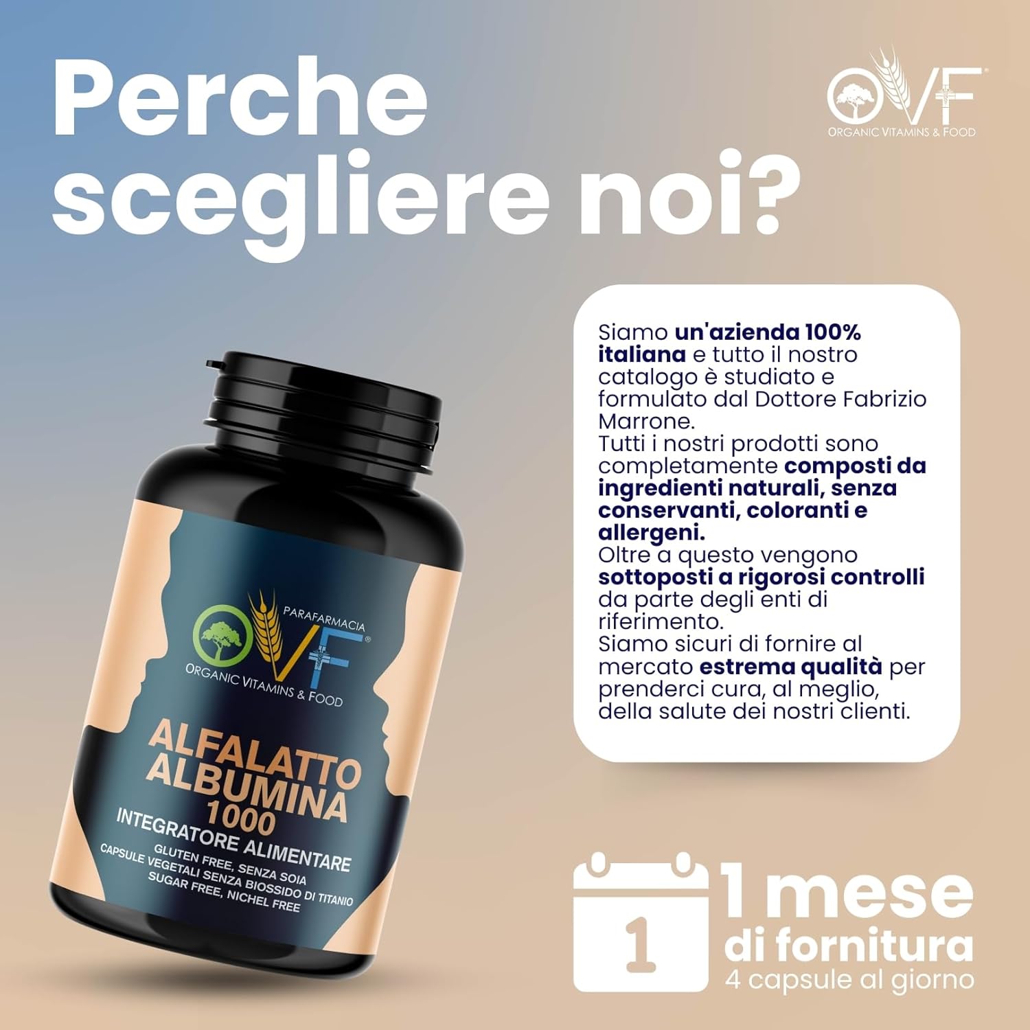 Detalle de OVF Alfa-Lattoalbumina – Capsule vegetali, 120 pezzi da 250 mg, supporta intestino e difese | Made in Italy