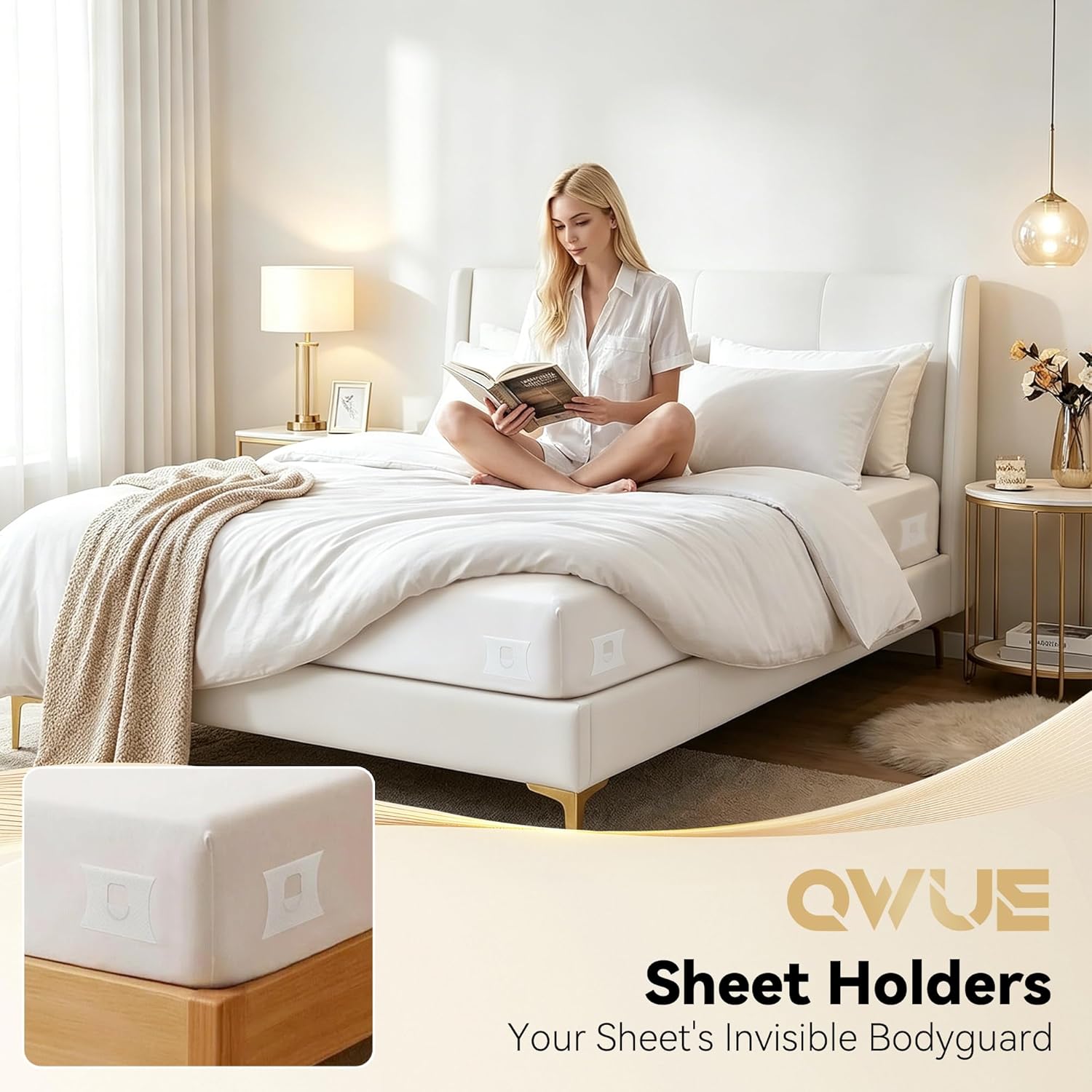 Thumbnail 1 de QWUE Bed Sheet Holders for Corners (2026 Upgrade) – Dual-side Locks, Heavy Duty Non-slip Clips