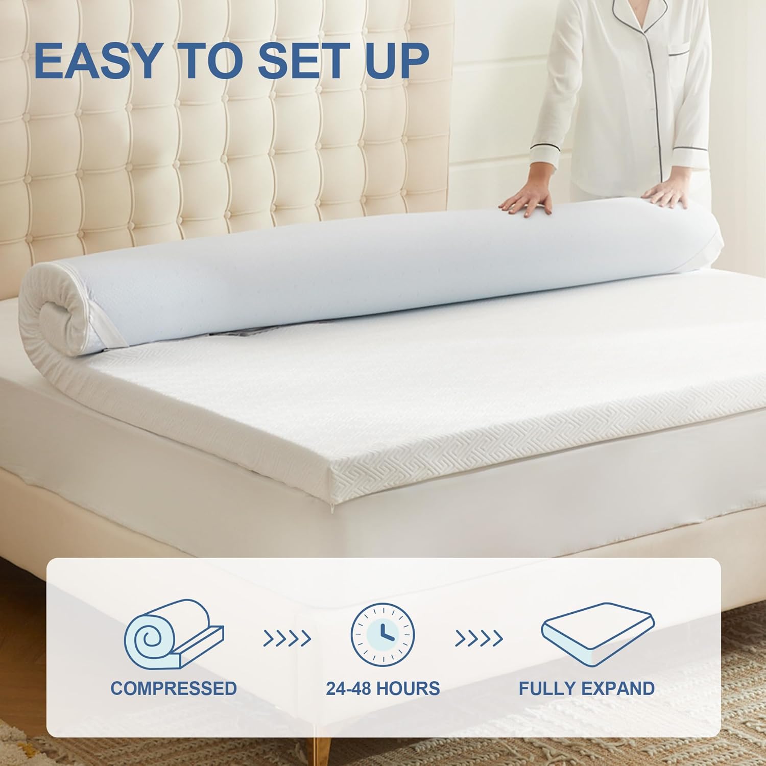 Thumbnail 5 de Eiayeebil 3 Inch Memory Foam Mattress Topper (Full) with Removable & Washable Cover