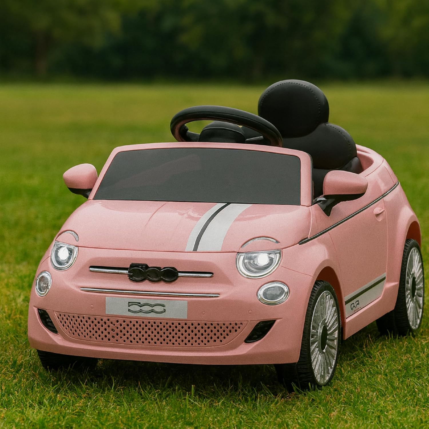 Detalle 2 de Baroni Toys Fiat 500 Voiture électrique enfant 12V avec télécommande – version rose, 1–4 ans