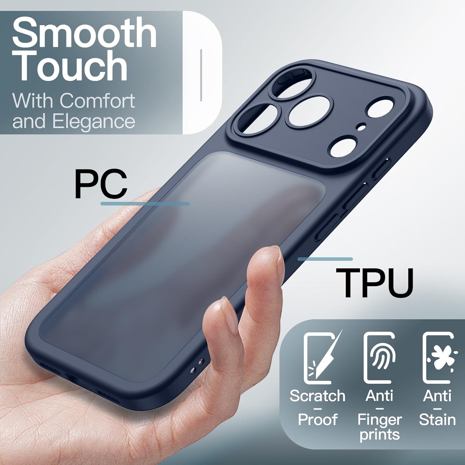 Detalle 2 de JETech Cover Opaca Antiurto Grado Militare per iPhone 17 Pro 6,3" (blu scuro)