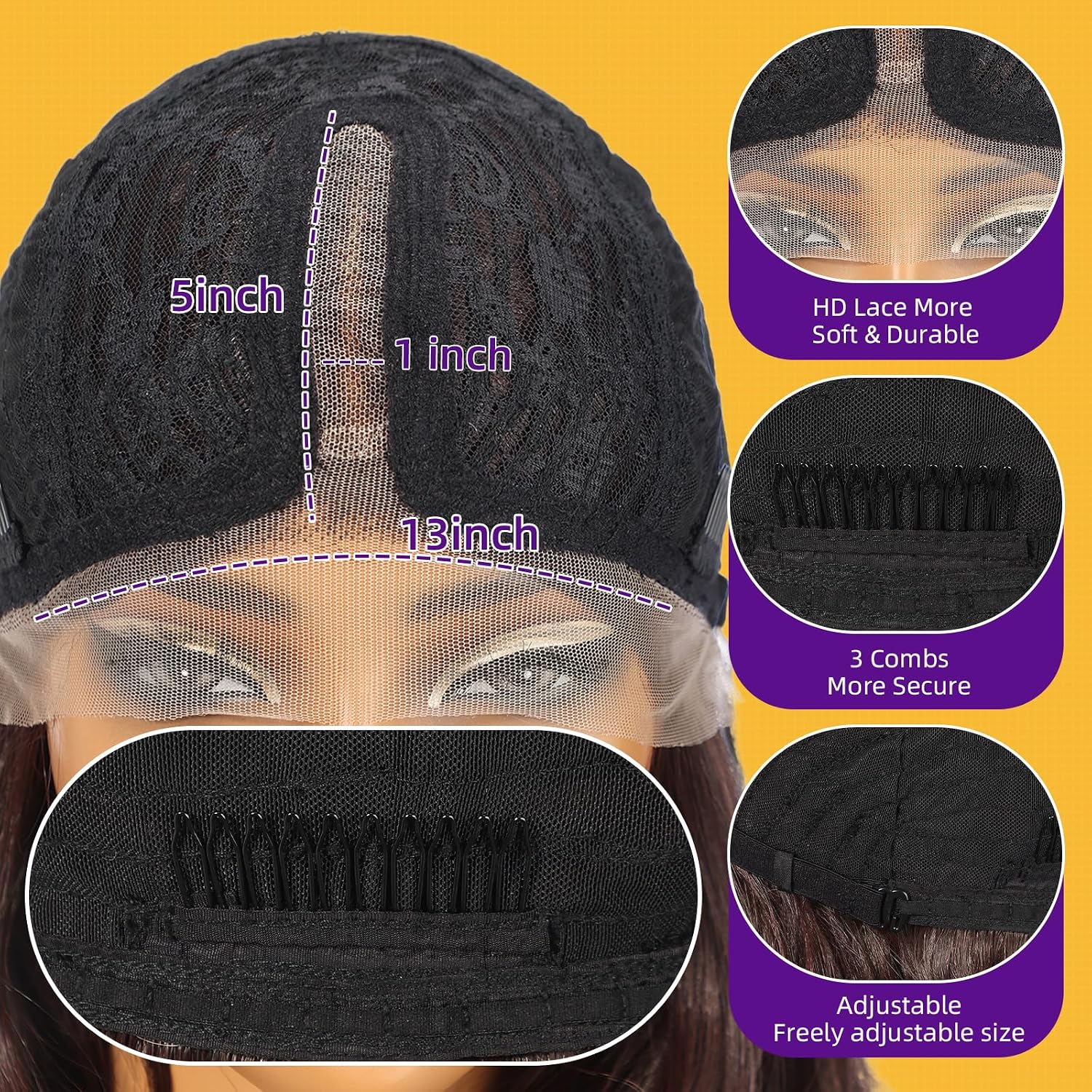Thumbnail 6 de KOME Ash Brown 28-Inch Synthetic Lace Front Wig with Body Waves and Bangs