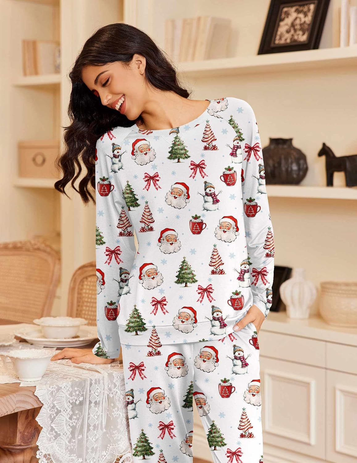Detalle 2 de Ekouaer EKY008387 Women's Long-Sleeve Pajama Set with Jogger Pants and Pockets