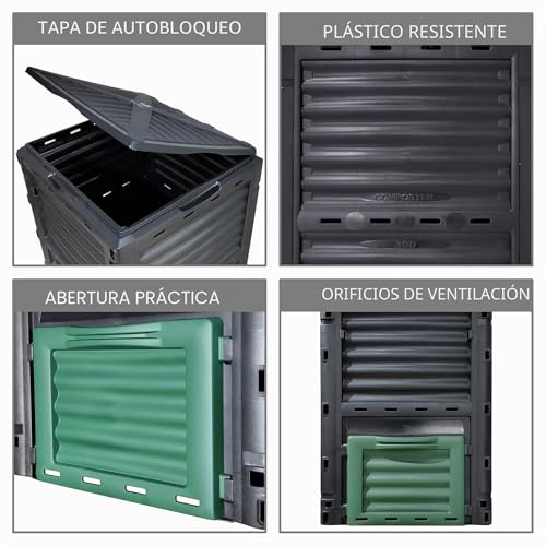 Detalle de VOUNOT Compostador Jardin 300L: compostera orgánica en plástico reciclado, con sistema de clic