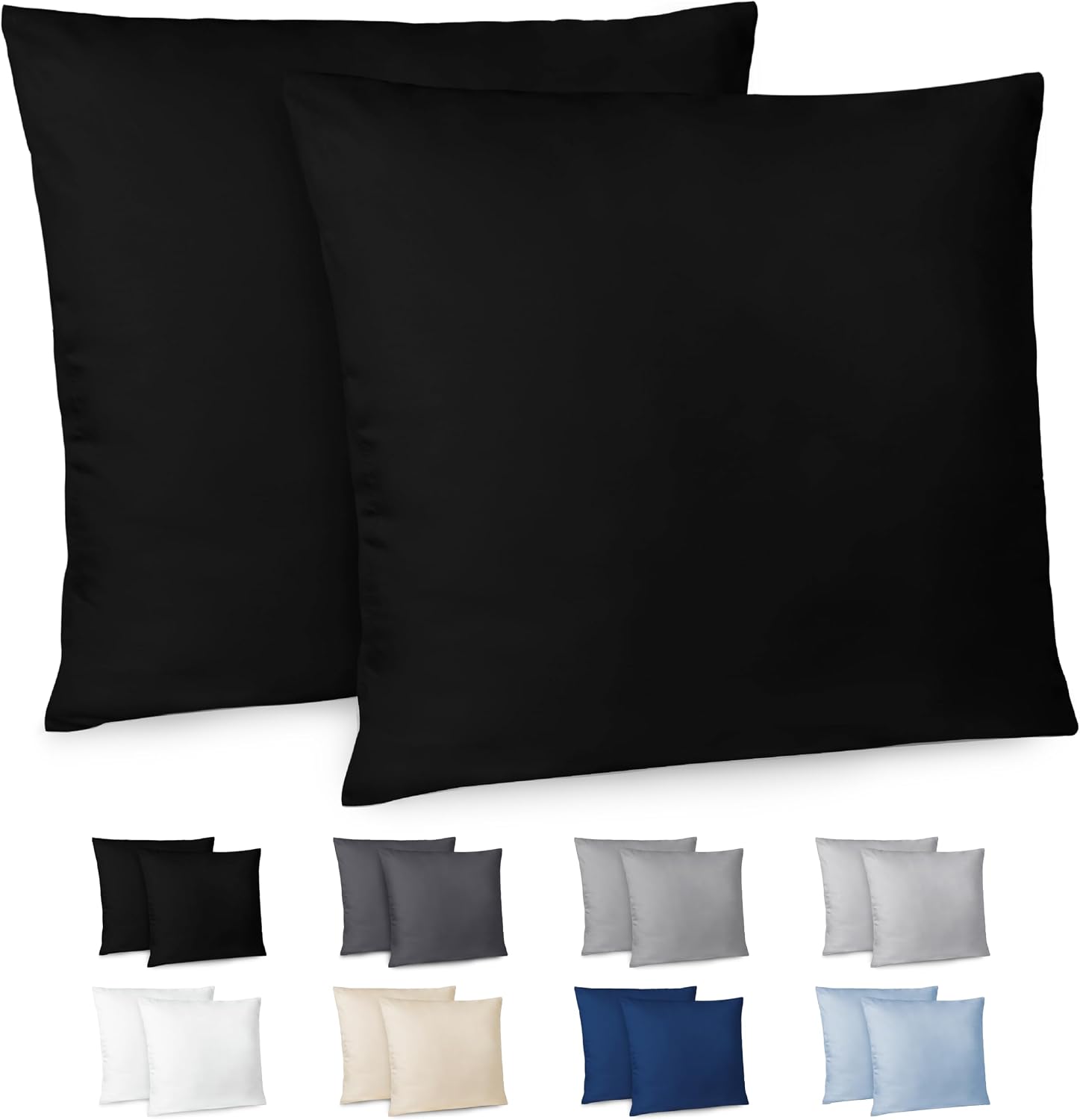 Detalle de Dreamzie Taie d’oreiller 65x65 cm (lot de 2) en microfibre brossée noire avec fermeture éclair