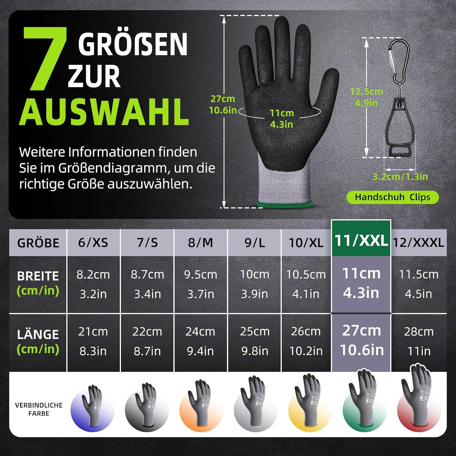 Thumbnail 5 de 6 Paar Arbeitshandschuhe Herren – Montagehandschuhe mit Nitril-Grip, Größe 11/XXL (Power Grip)