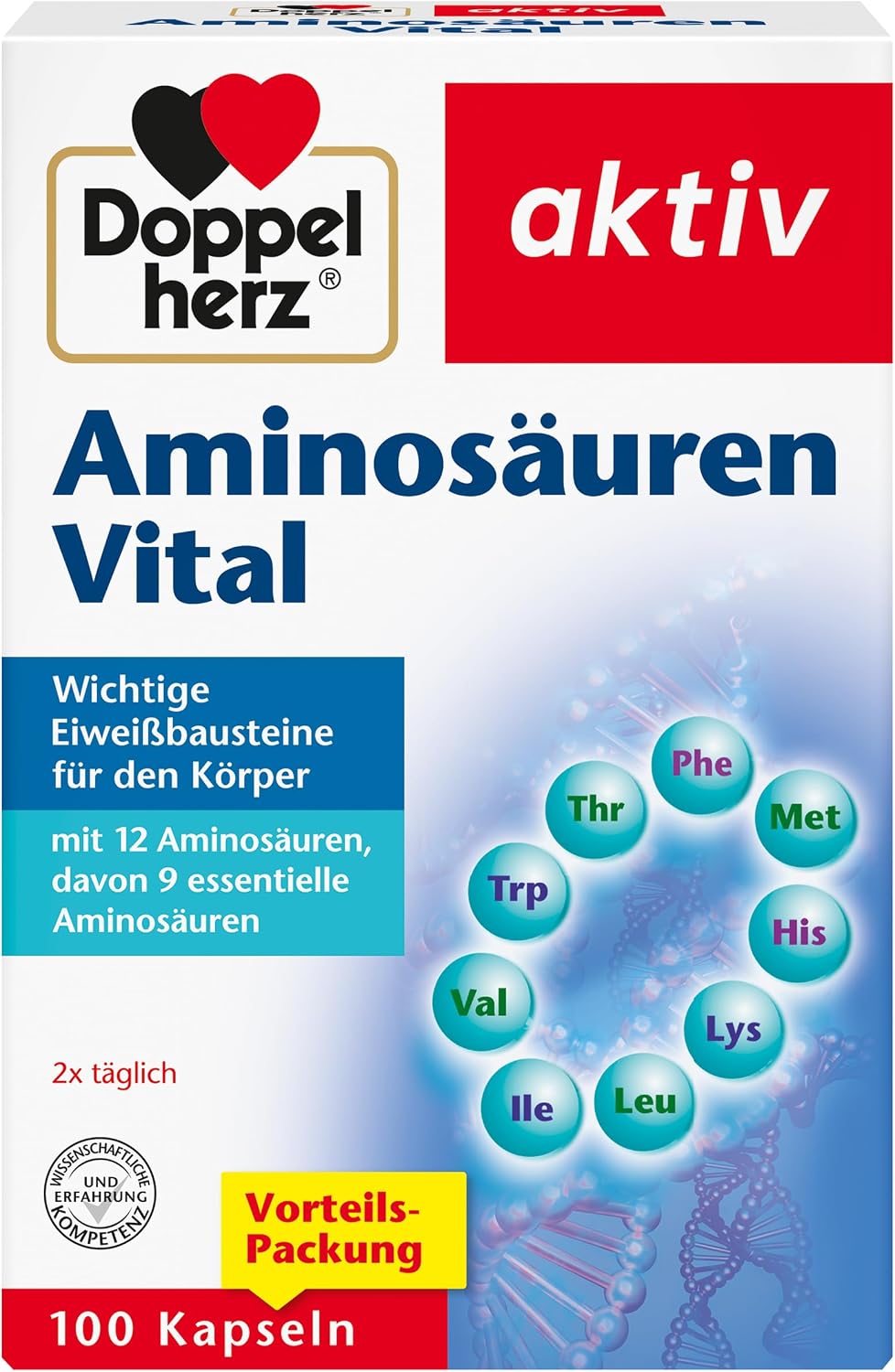 Detalle de Doppelherz Aminosäuren Vital – 12 Eiweiß-Bausteine mit allen 9 essentiellen Aminosäuren, 100 Kapseln