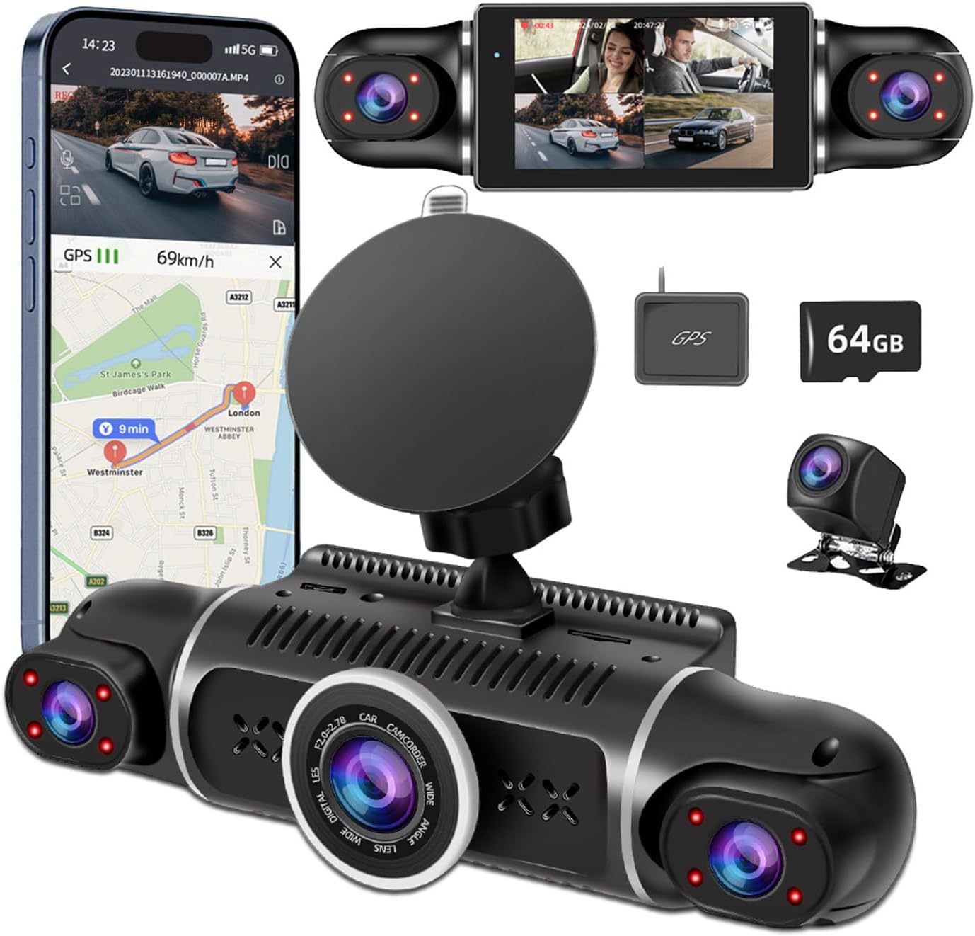 Detalle de 360° Dash Cam 4-Channel 2K+1080P with 64GB