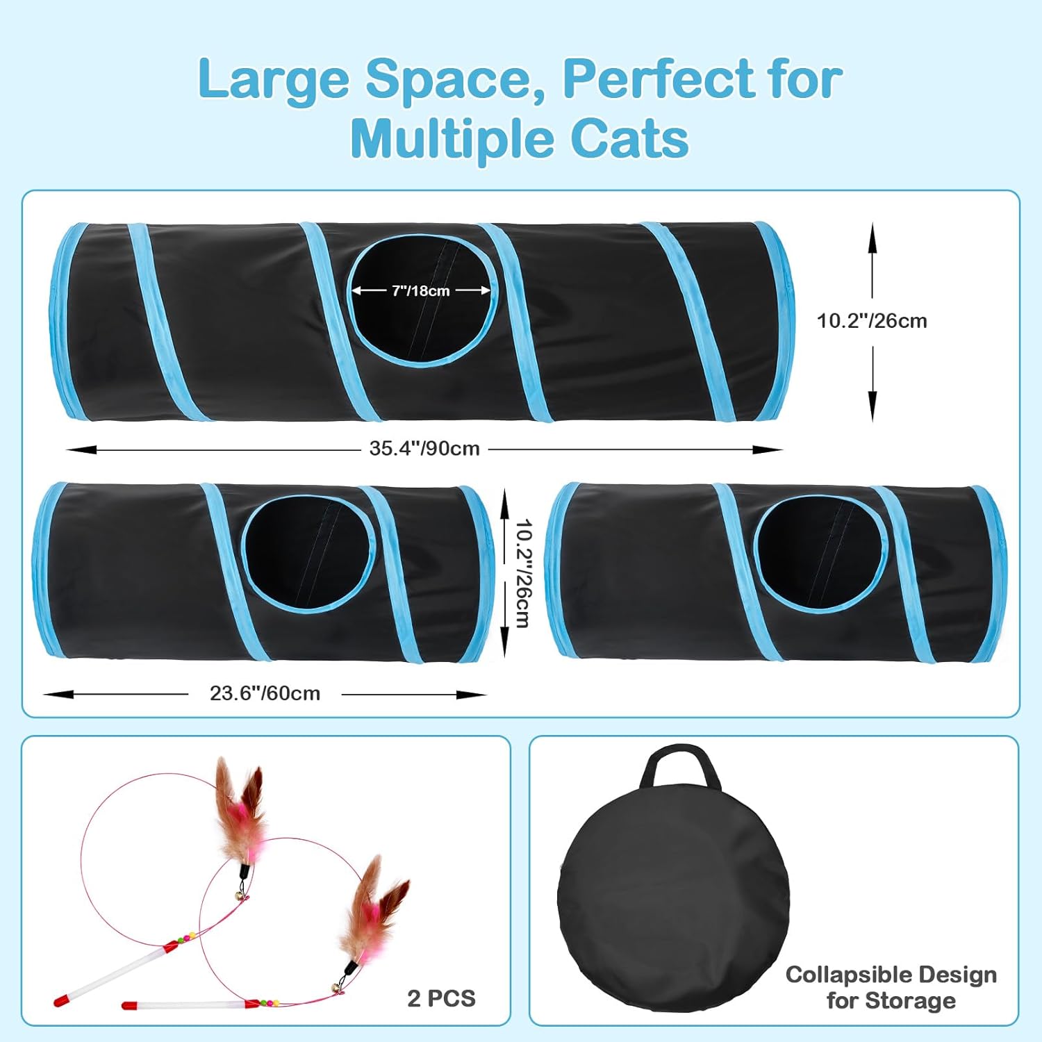 Thumbnail 5 de Odoland Large Cat Play Tunnels (90cm) DIY foldable modular tunnel set for indoor cats in black