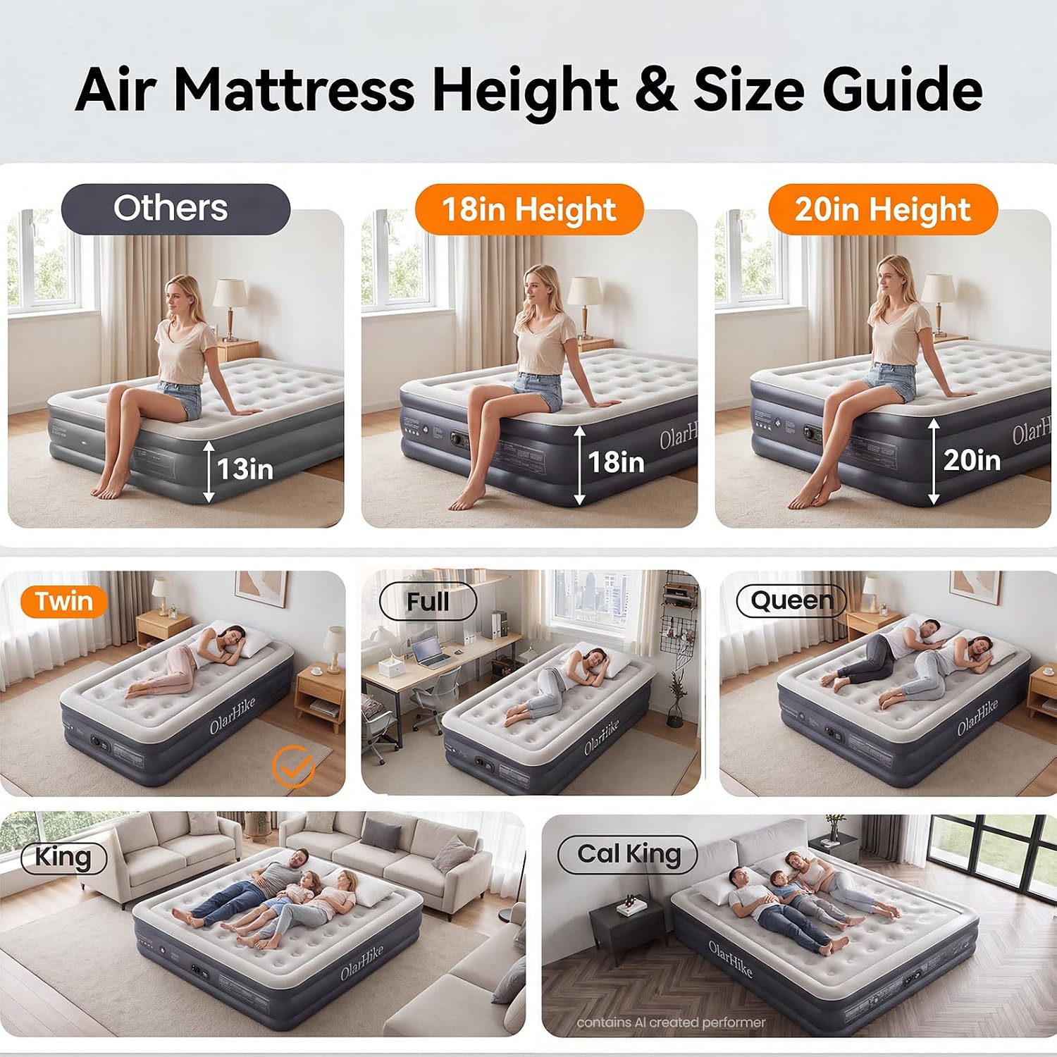 Thumbnail 6 de OlarHike AMH3 Twin Air Mattress, 20-Inch Comfort Height, Built-In Pump