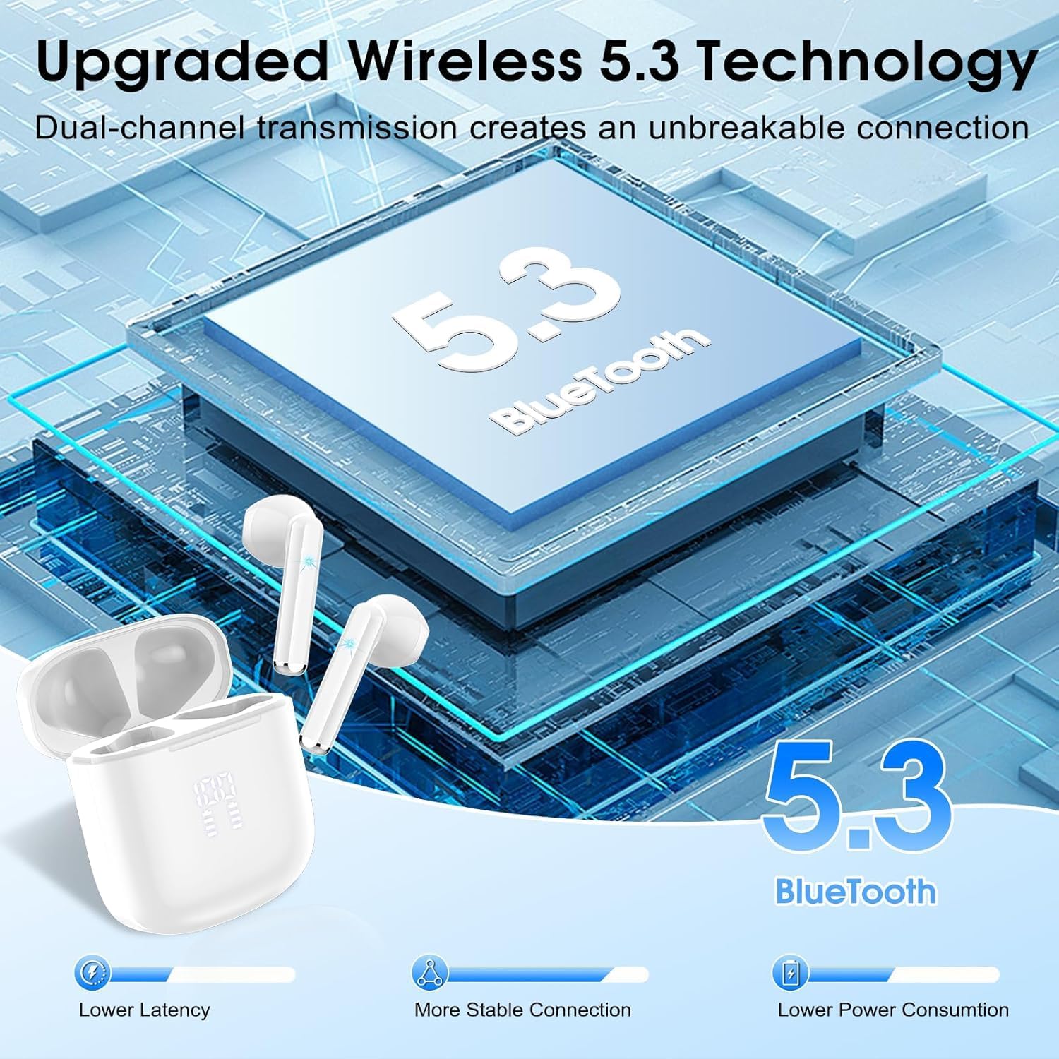 Detalle de OYIB Wireless Earbuds (2026) with Bluetooth 5.3, HiFi Stereo, ENC Mic, LED Display & IP7 Waterproof