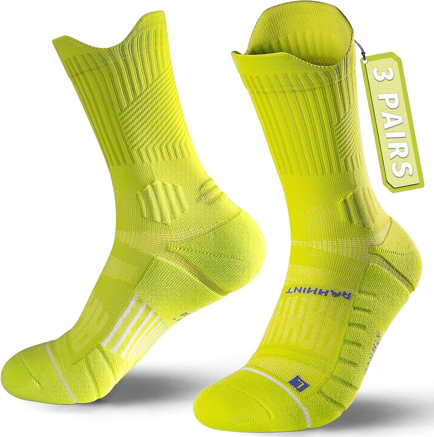 Rahhint Compression Running Socks, 3-Pair Crew Set with CoolMax and Cushioning
