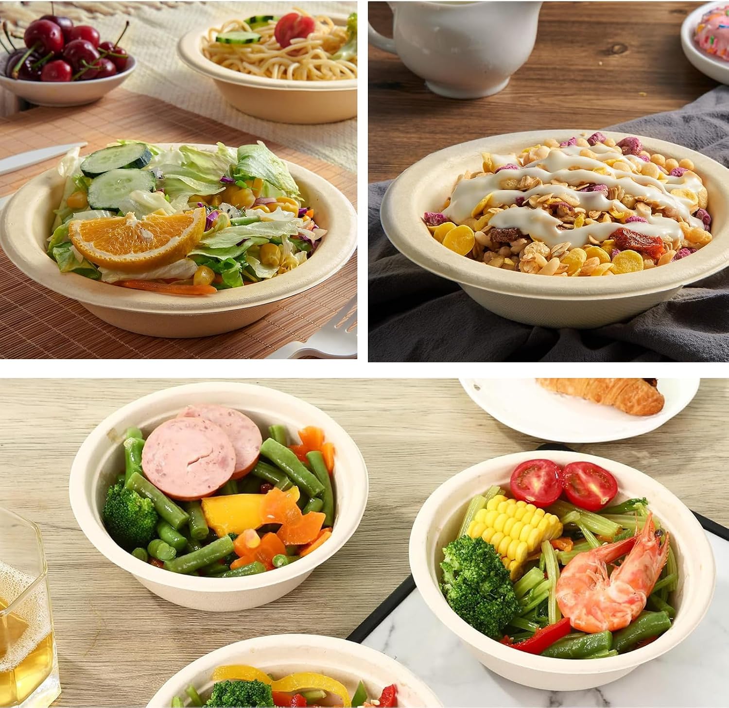 Detalle de AMSGANK Compostable Paper Bowls, 12 oz
