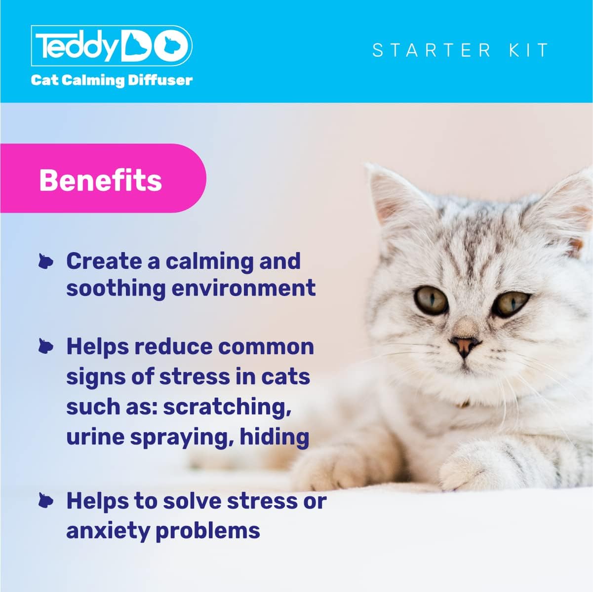 Thumbnail 1 de TeddyDo Cat Calming Diffuser Plug-In (UK Type G) – 60-Day Double Pack for Cats
