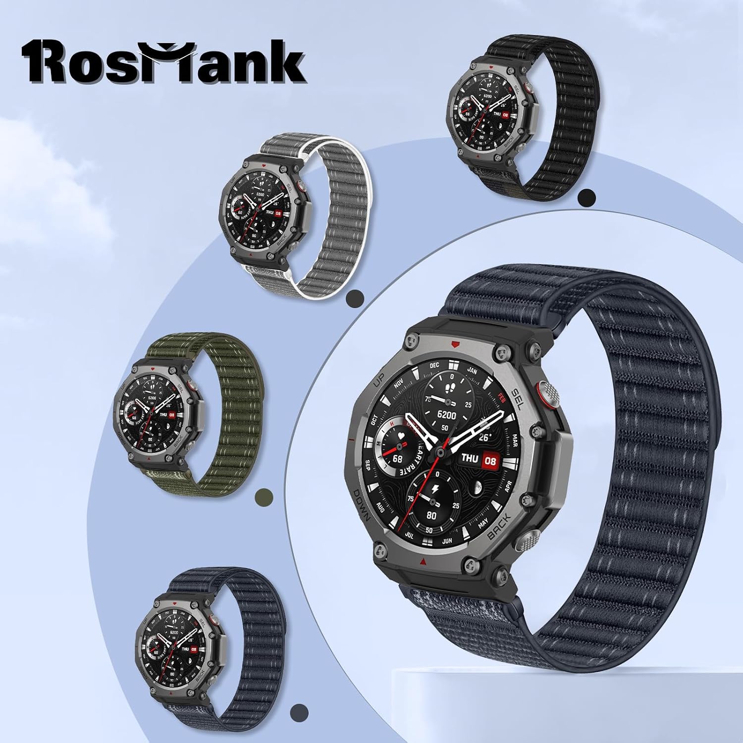 Detalle 2 de RosMank Wavy Nylon Watch Band for Amazfit T-Rex 3
