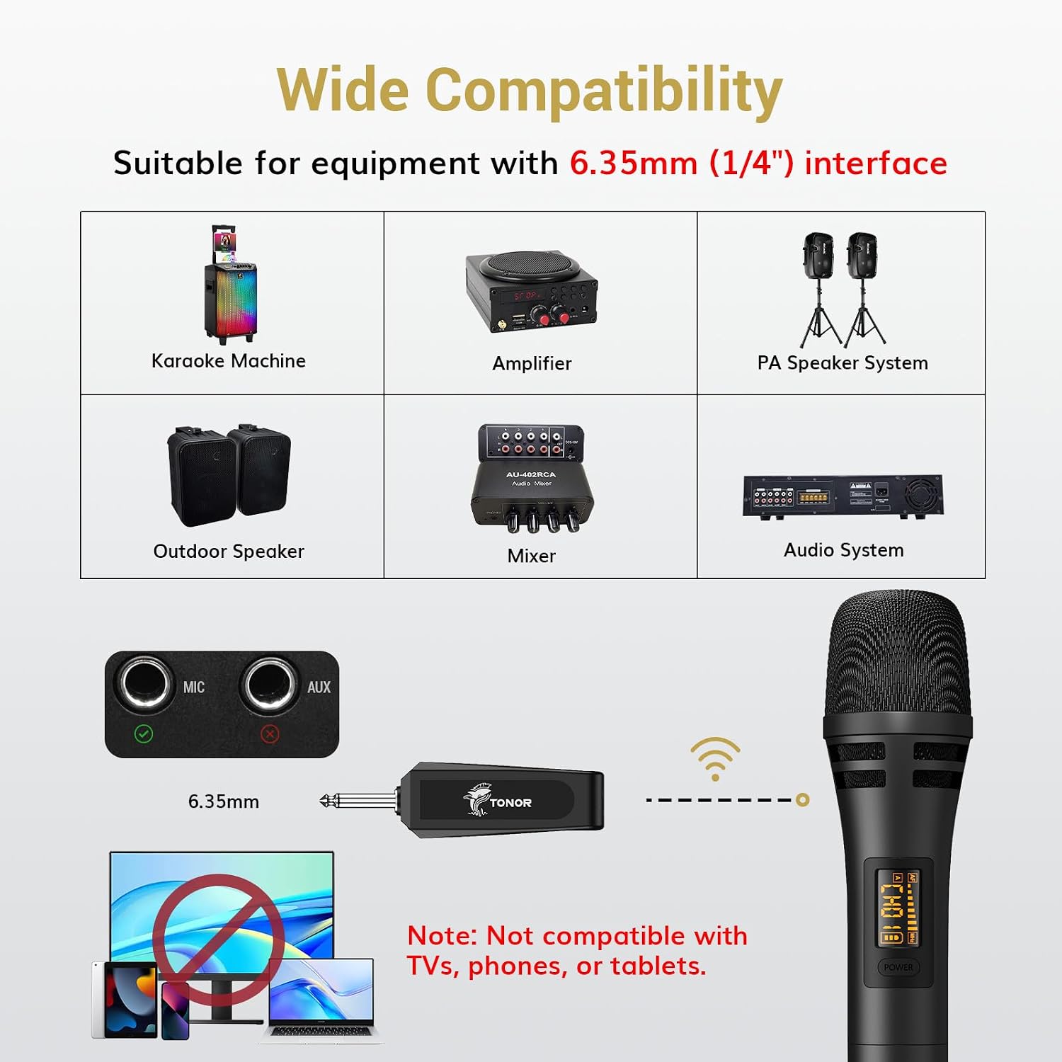 Thumbnail 5 de TONOR TW3B Dual Wireless Karaoke Microphone System, Rechargeable Receiver