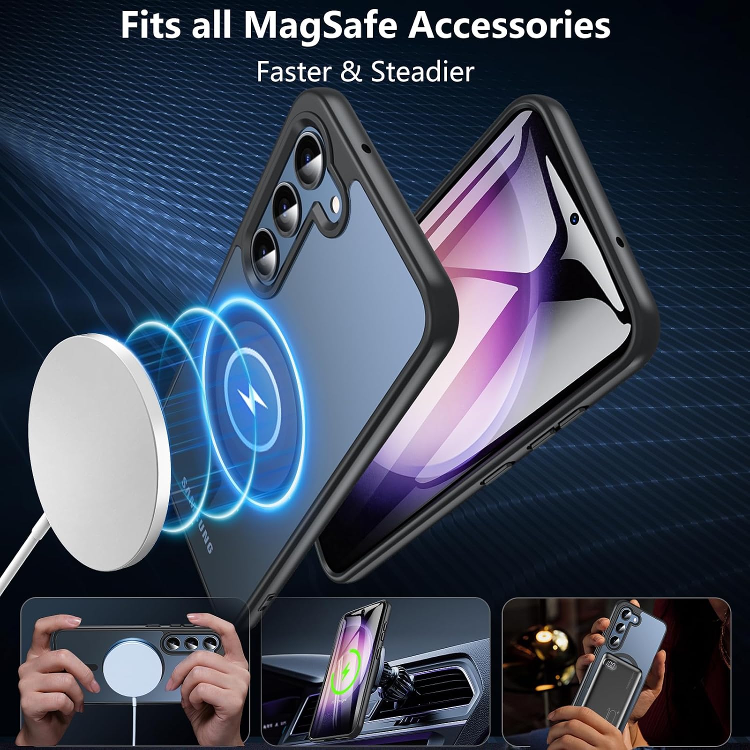 Detalle 2 de Magnetische Hülle für Samsung Galaxy S23 mit Panzerglas-Displayschutz & MagSafe-Design (matt, schwarz)