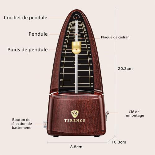 Detalle de TERENCE Métronome mécanique à cloche, noyer — précision et élégance pour s’entraîner