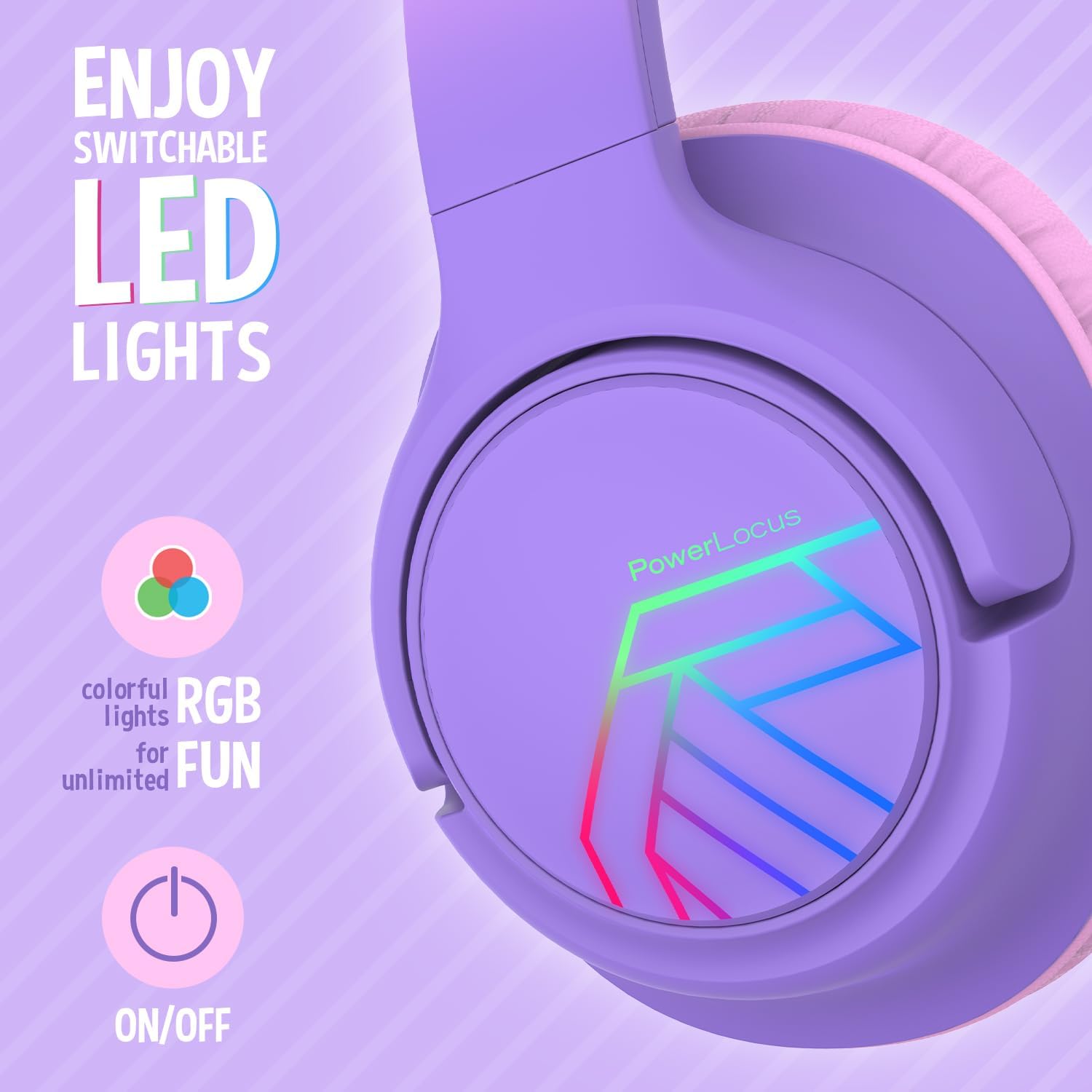 Thumbnail 2 de PowerLocus Casque Audio Enfant — Bluetooth 5.3, 74/85/94dB, LED, Partage et 45 h d’autonomie