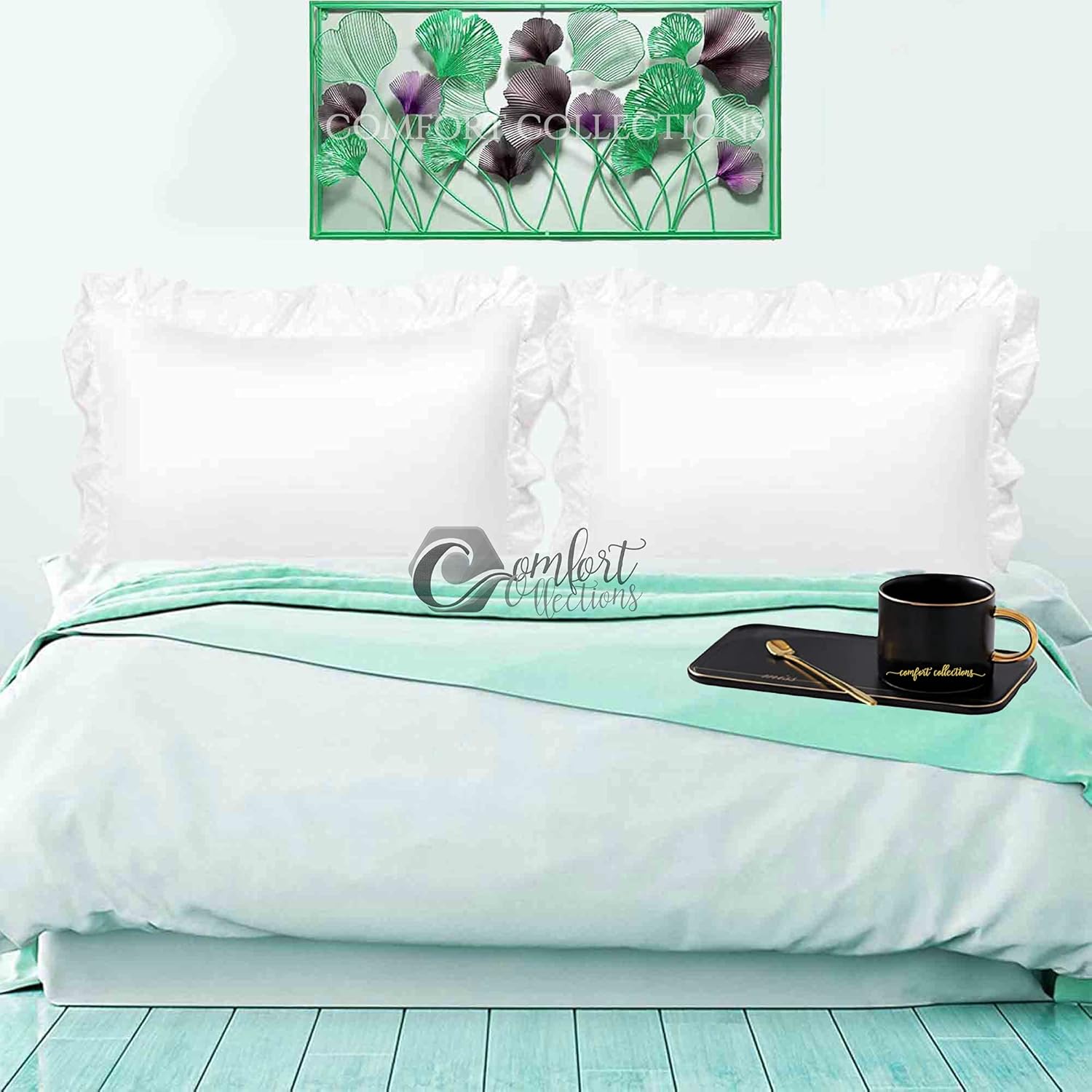 Thumbnail 1 de Comfort Collections Soft Santiago Ruffle Frill Pillow Case Cover Pair (Duck Egg) – 50cm x 75cm, easy-care