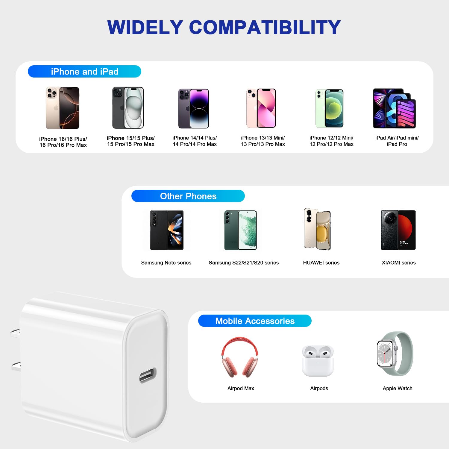 Thumbnail 5 de 3Pack 20W USB-C Charge Block (PD 3.0) for iPhone & iPad — Fast Wall Charger, Quick Fast Charging Plug