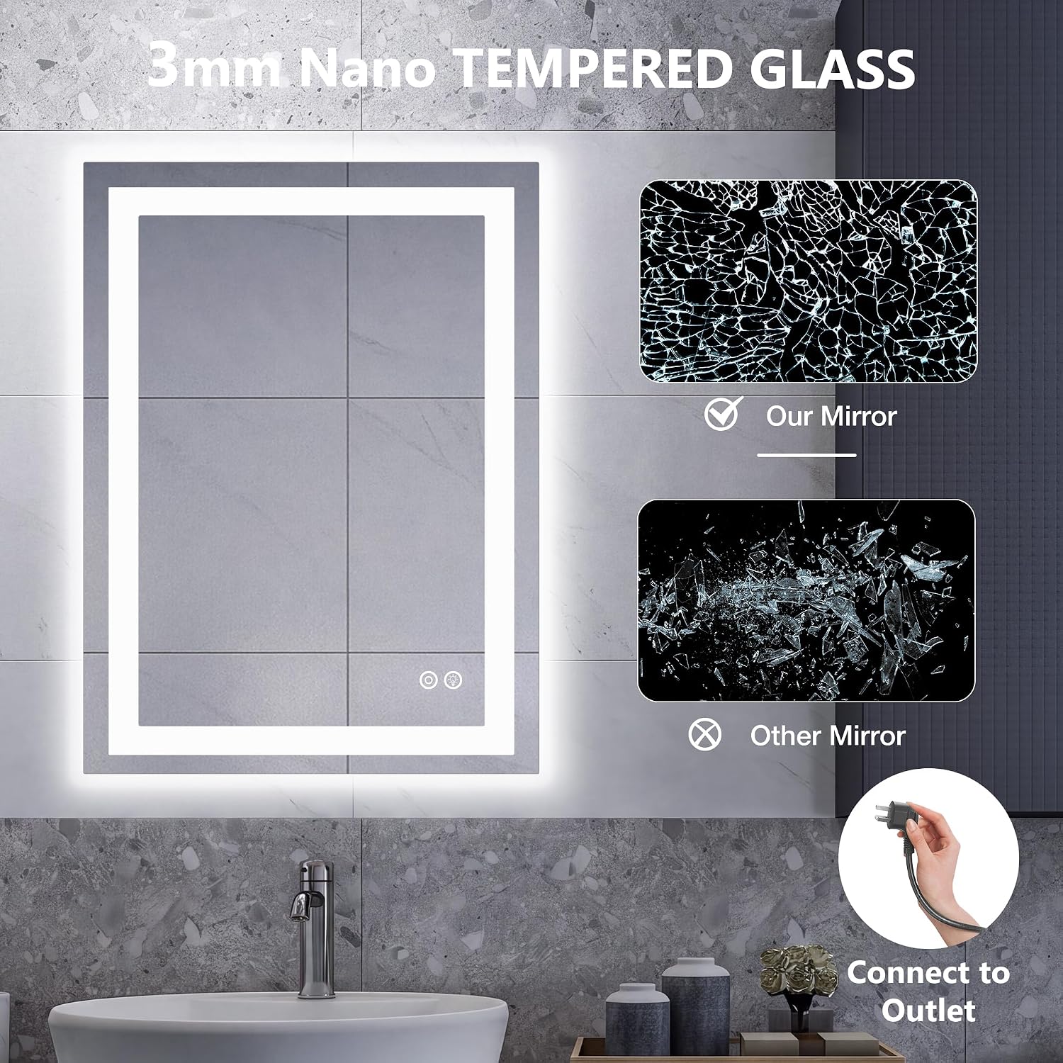 Detalle 2 de DUMOS LED Bathroom Mirror 20.1 x 28.1 inches