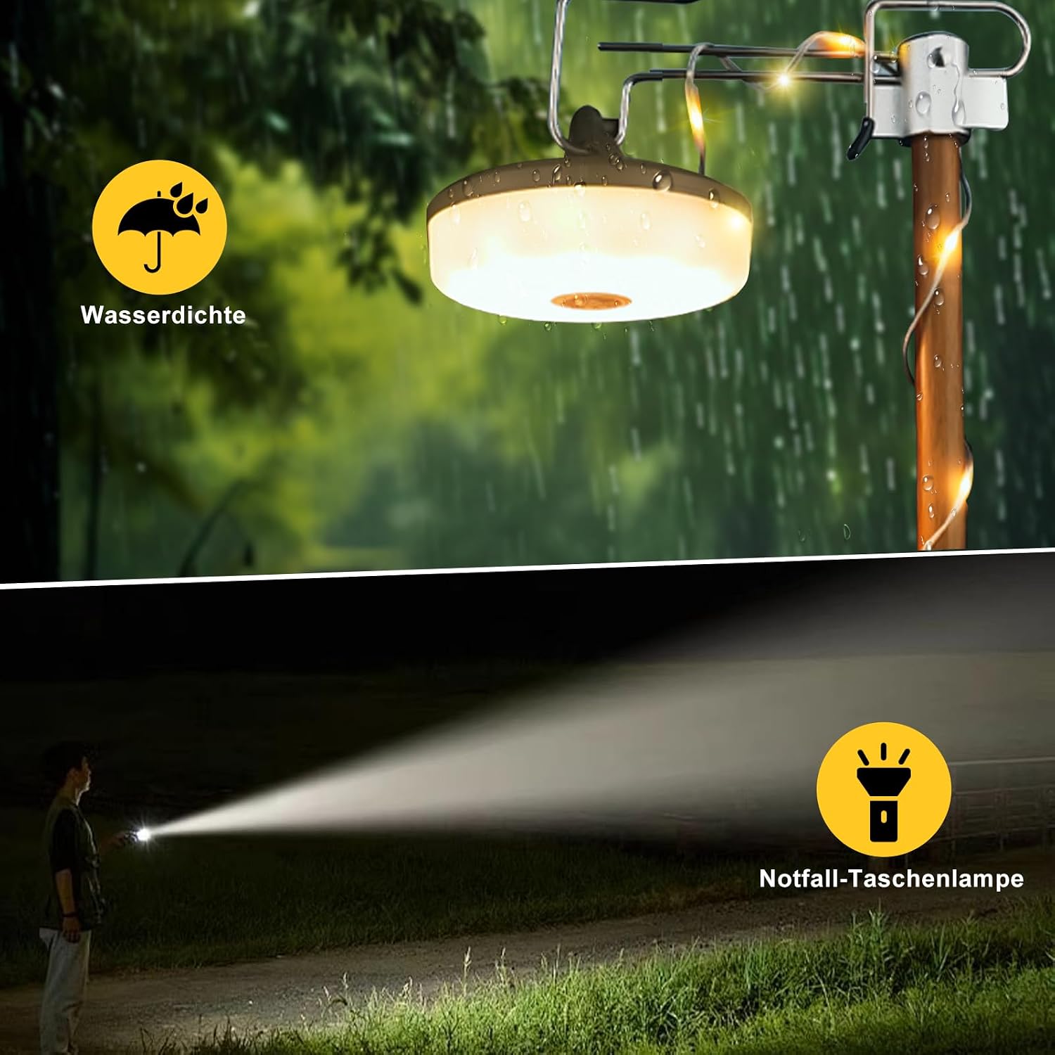 Detalle 2 de Camping Lichterkette Aufrollbar & Wasserdicht – 10 m, 8 Beleuchtungsmodi, 2500 mAh Powerbank, USB-Aufladung – Ideal fürs Zelt, Garten & Festival