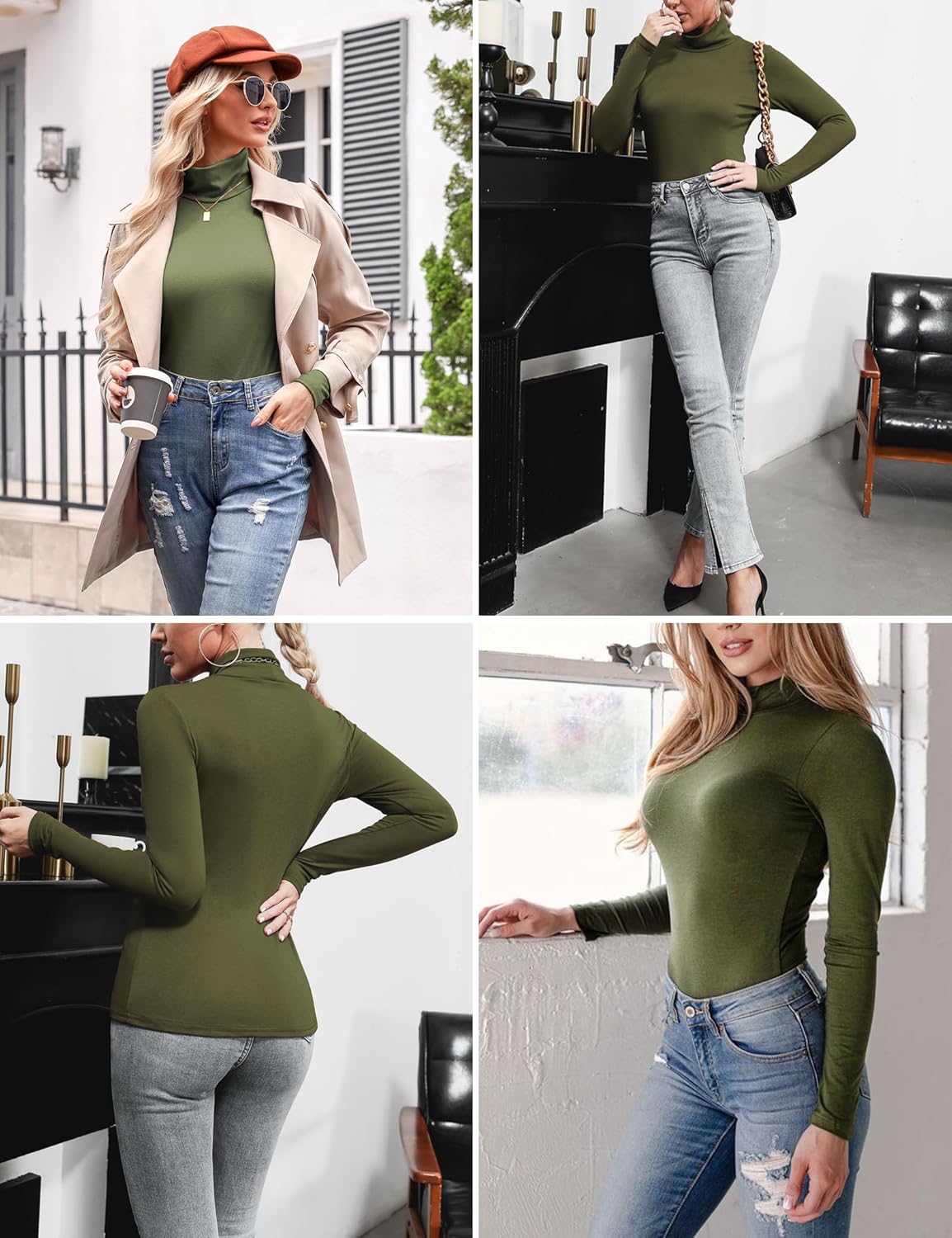 Detalle 1 de Aottori Damen Rollkragenshirt Slim Fit Baumwolle