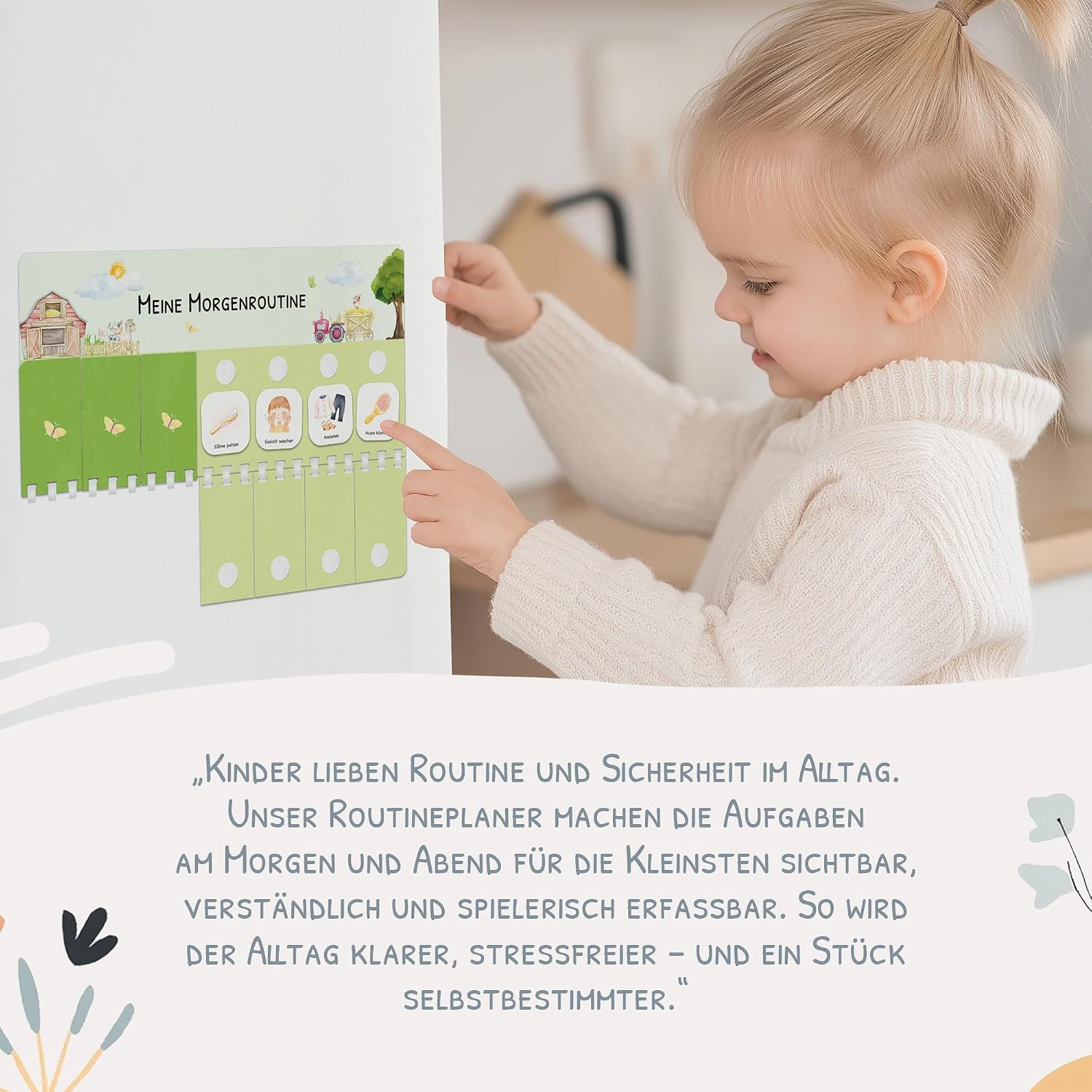Detalle de Routine Planer Kinder für Morgen- und Abendroutine – Montessori Planer mit 105 Symbolkarten