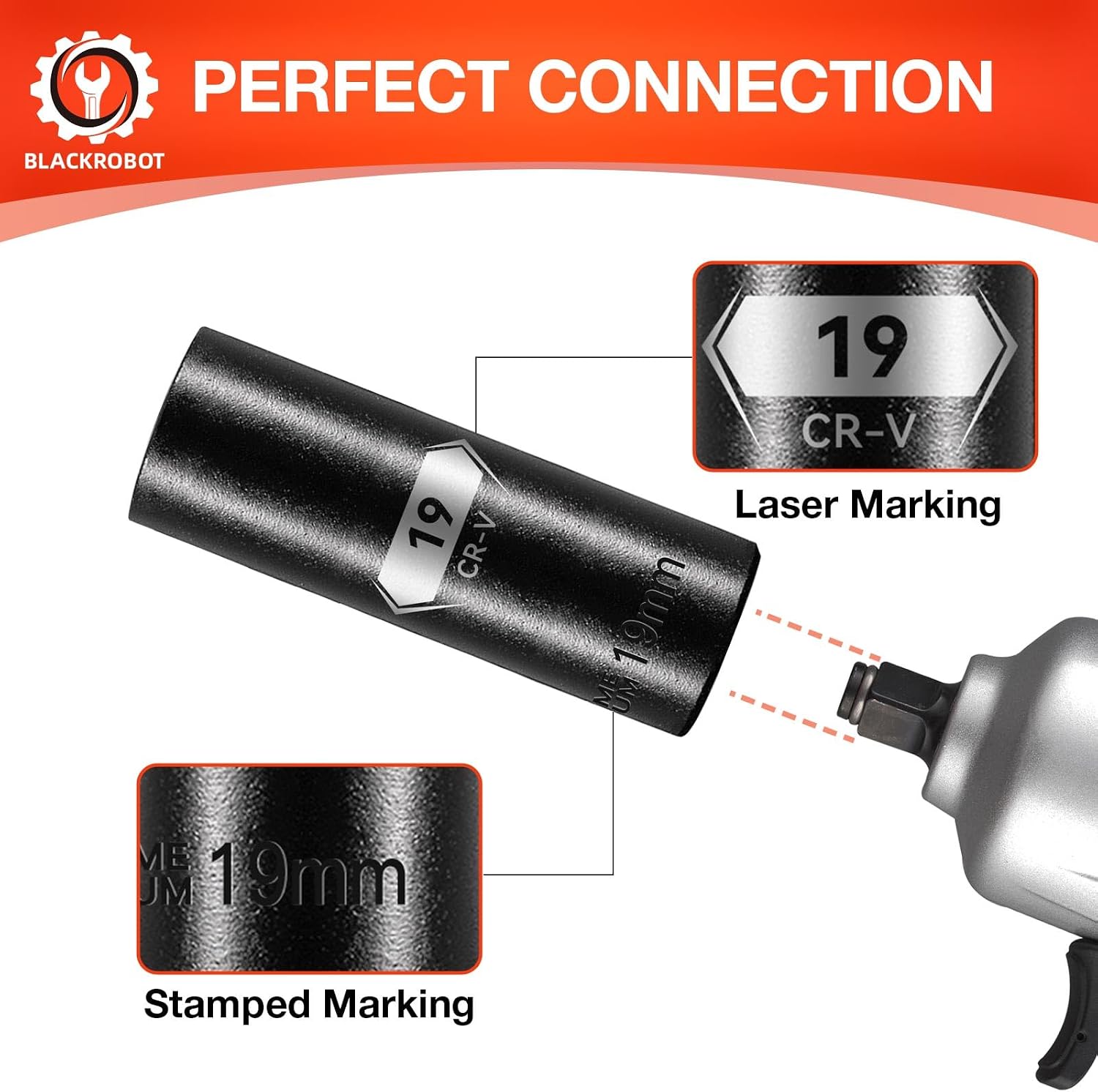 Detalle 1 de BLACKROBOT PB210019M 19 mm Deep Impact Socket, 6-Point, 1/2-Inch Drive
