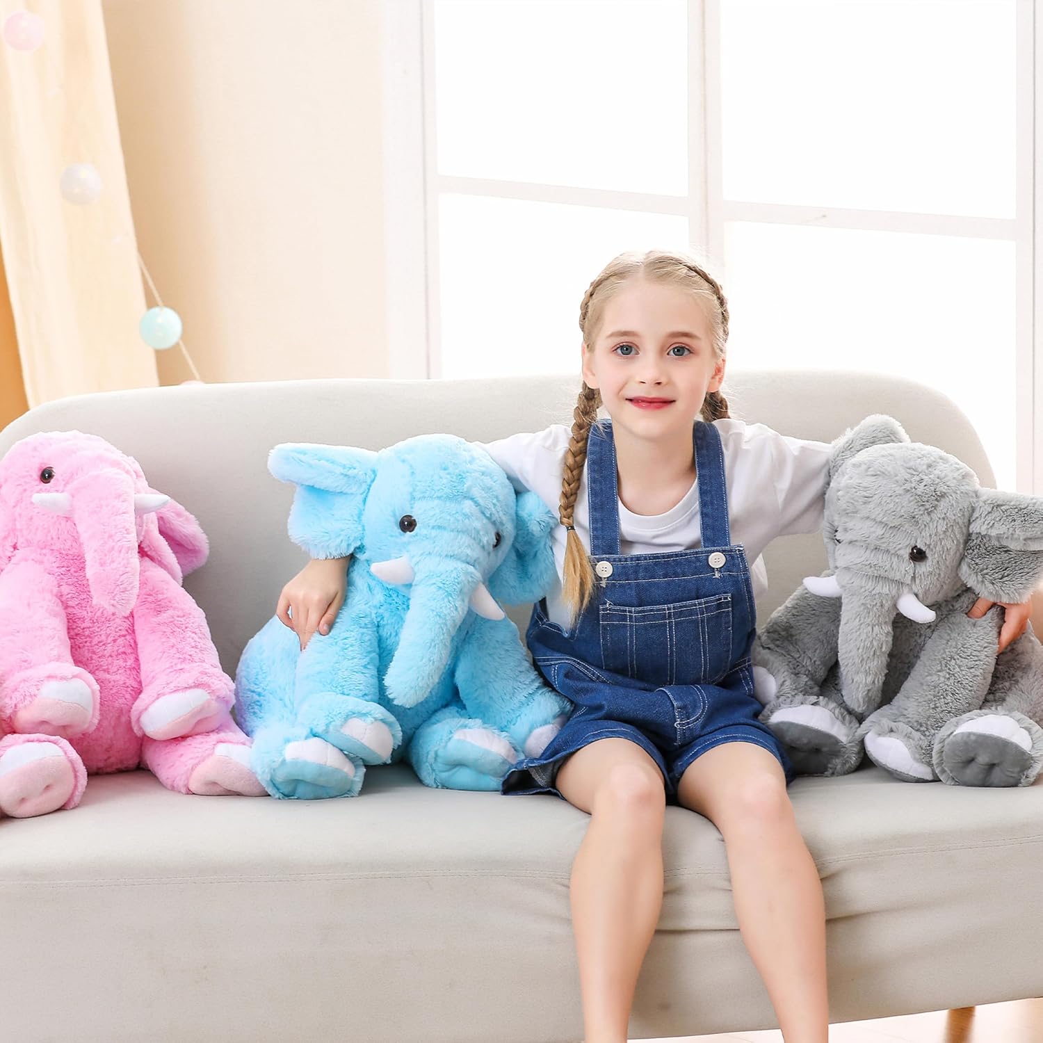 Detalle 1 de JellyMallow Weighted Elephant Plushie (5 lbs, 16 in) – Pink Large Comfort Cuddle Pillow