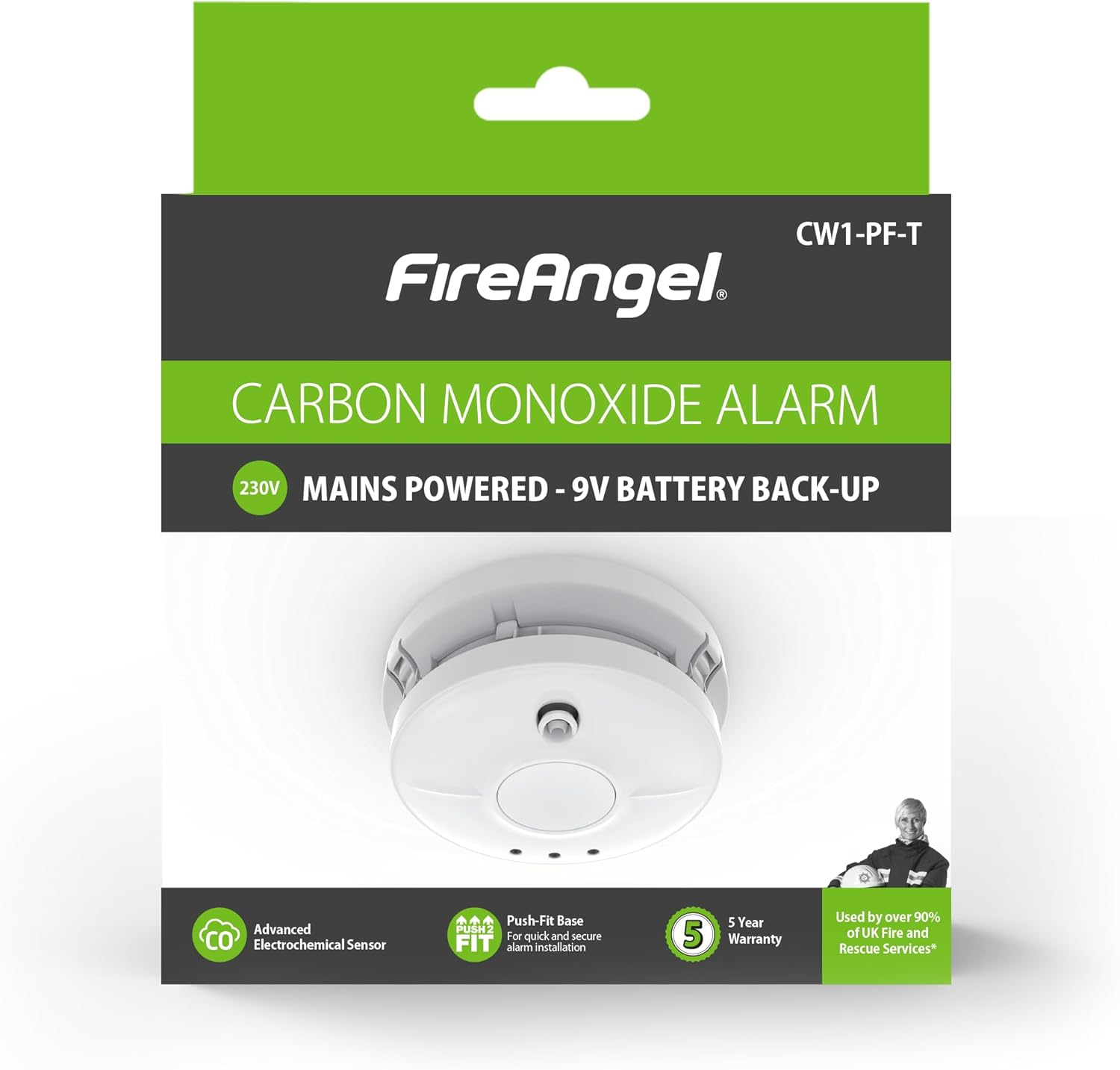 Thumbnail 5 de FireAngel CW1-PF-T Mains Carbon Monoxide Alarm with 9V Battery Back Up