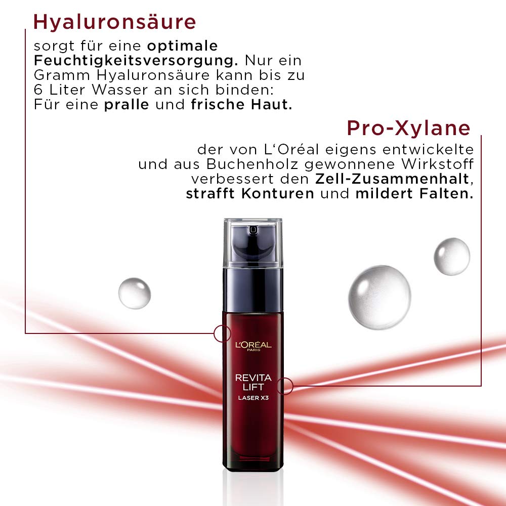 Detalle de L'Oréal Paris Revitalift Laser X3 Serum (Anti-Aging) mit Hyaluronsäure, 30 ml – Packung mit 2