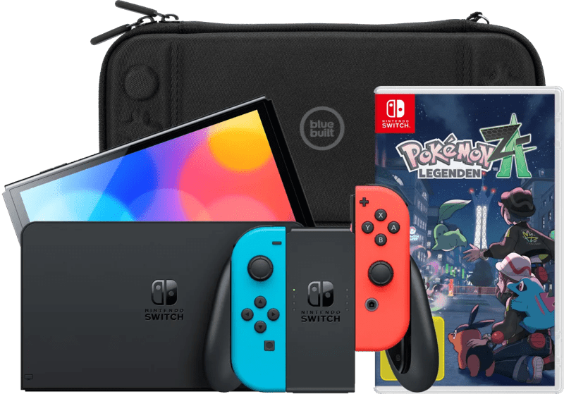 Nintendo Switch OLED Blau/Rot + Pokémon-Legenden: Z-A und BlueBuilt Schutzhülle