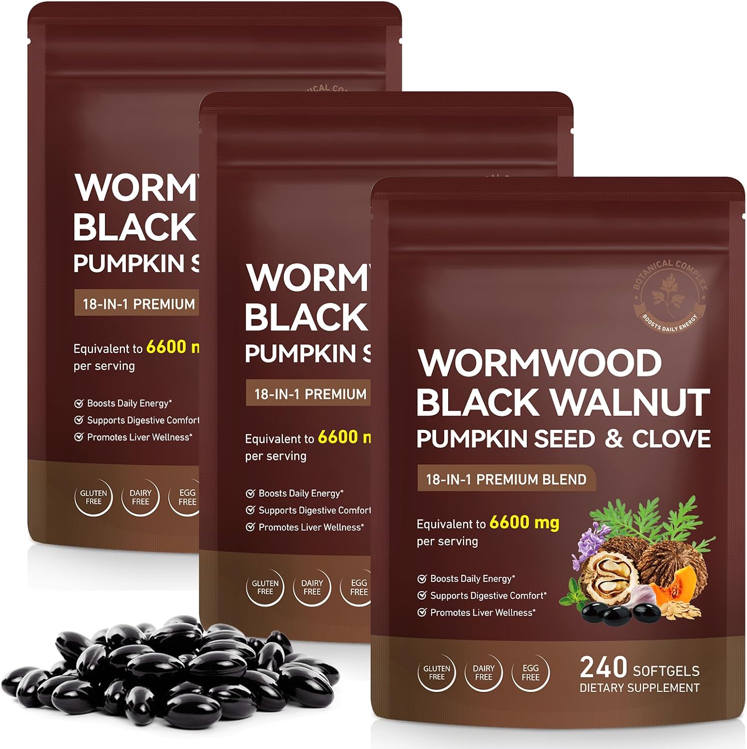 Detalle de FANSHI Wormwood, Black Walnut & Clove Supplement, 240 Softgels