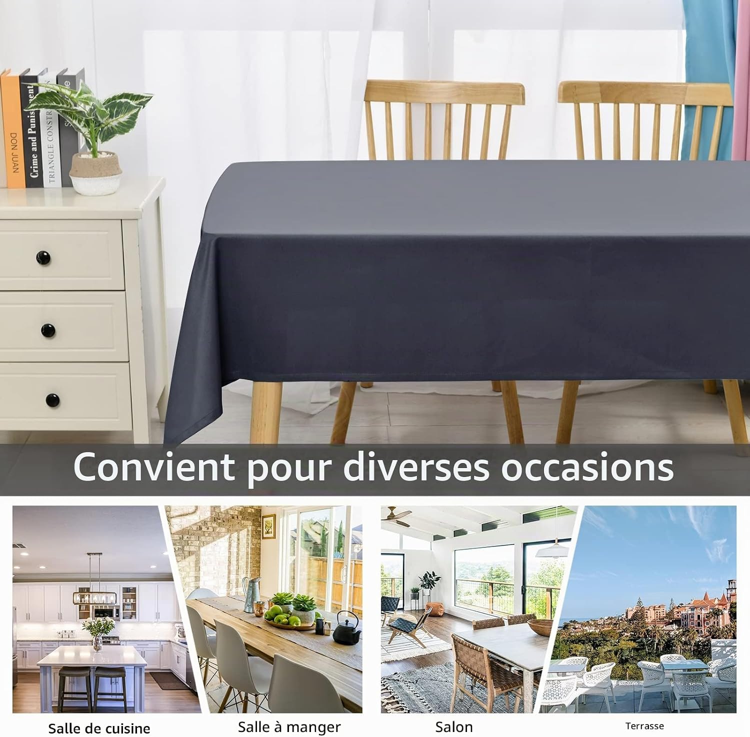 Detalle de DWCN DWDE-PWNZB-130x160-03 tafelkleed 130 x 160 cm, grijs polyester