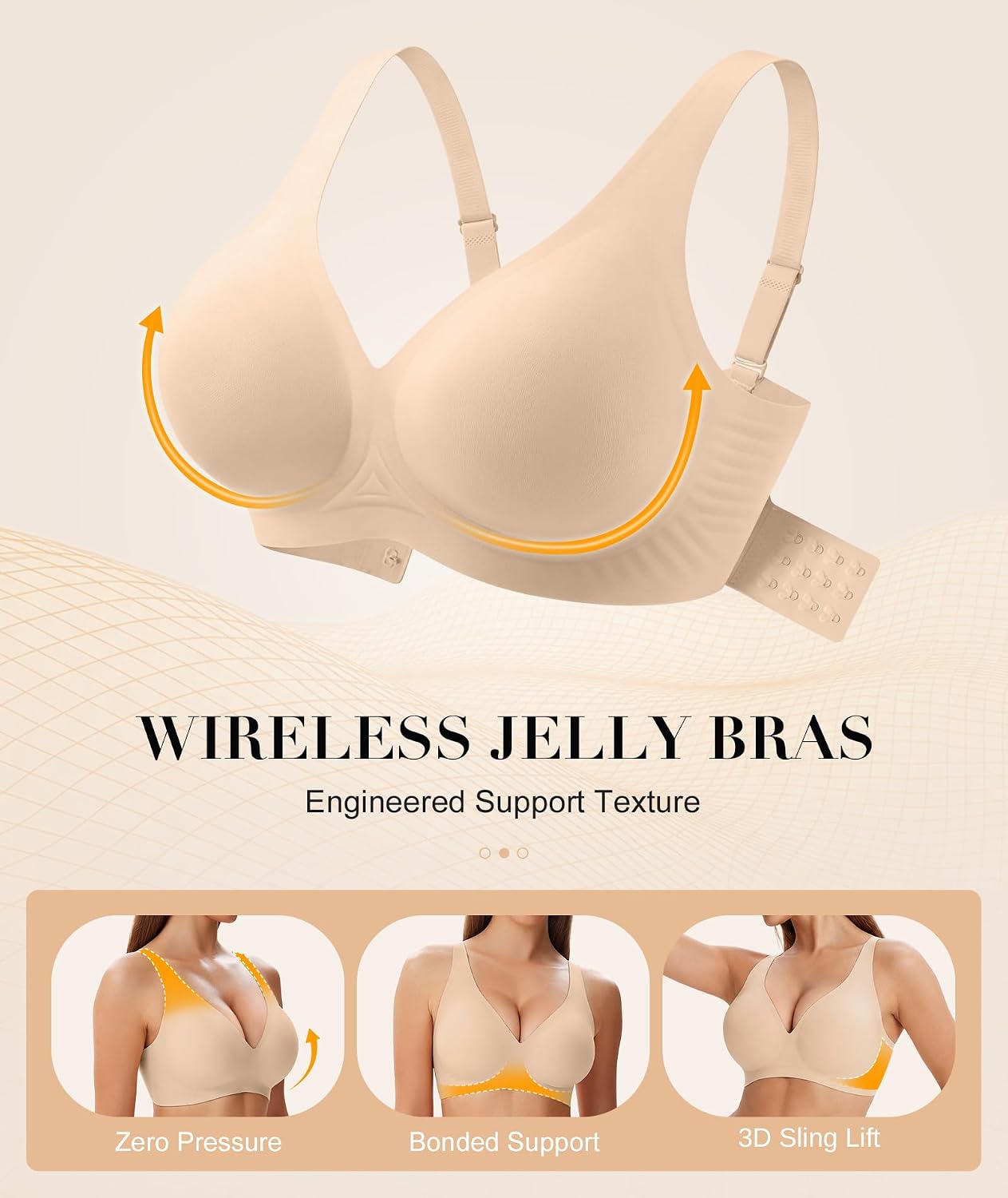 Detalle 2 de SIMIYA Jelly Wireless Seamless Bra, Convertible U-Back/Crossback