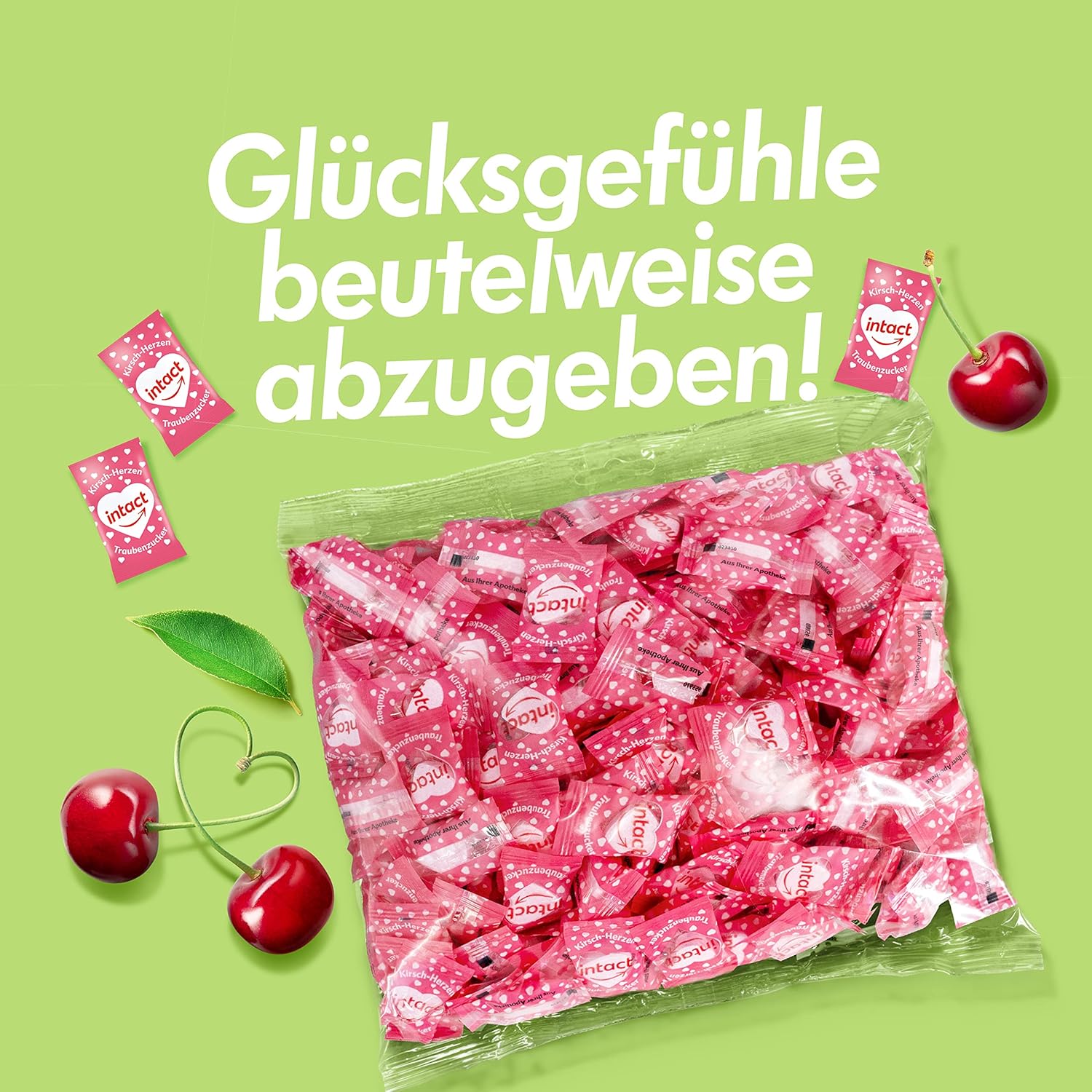Detalle 2 de Traubenzucker Bonbons 500 g Kirsch-Herzen
