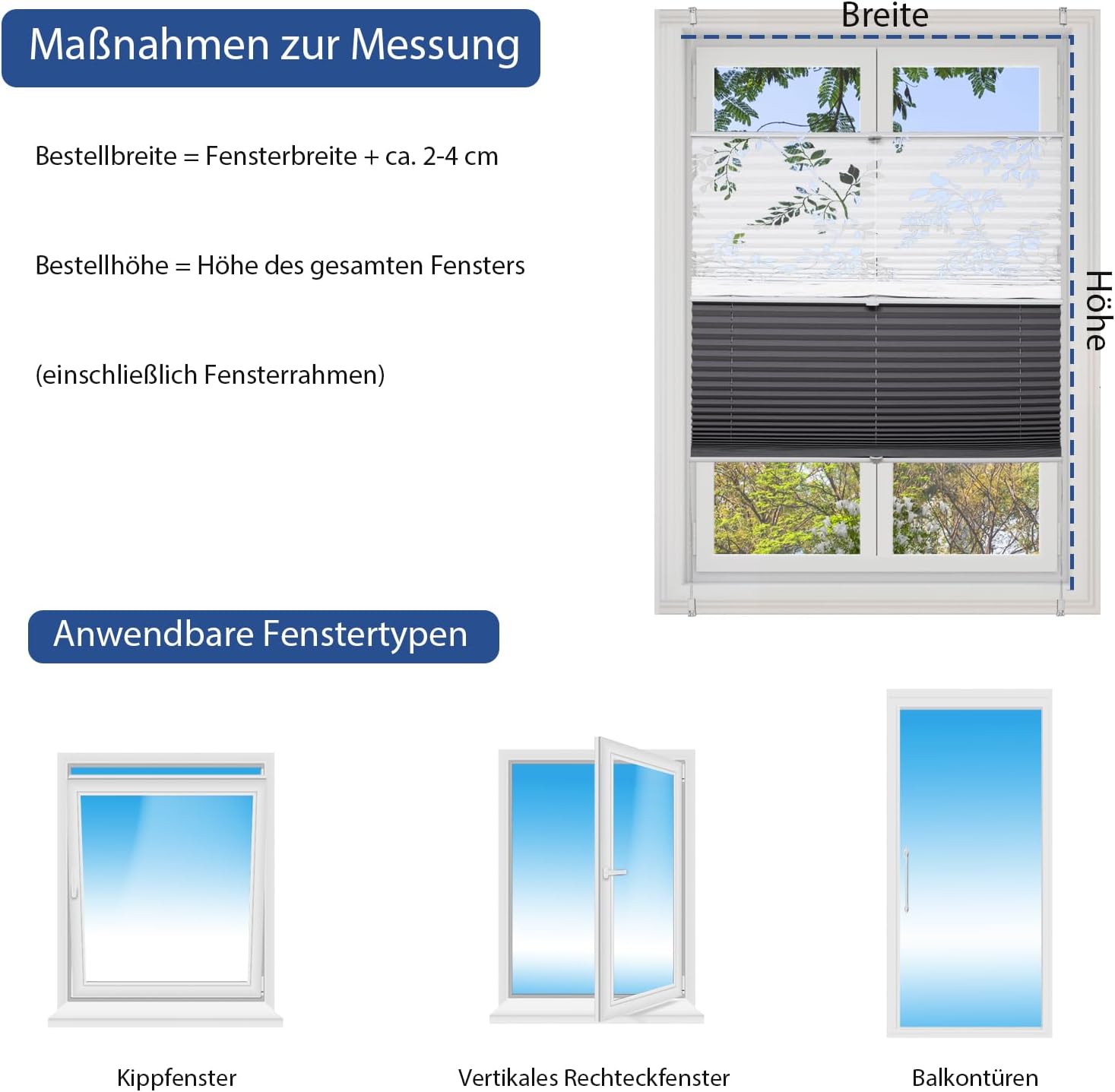 Thumbnail 3 de Sekey Plissee Doppelplissee Day+Night (ohne Bohren) 80x120 cm – Druck & Grau mit Klemmfix