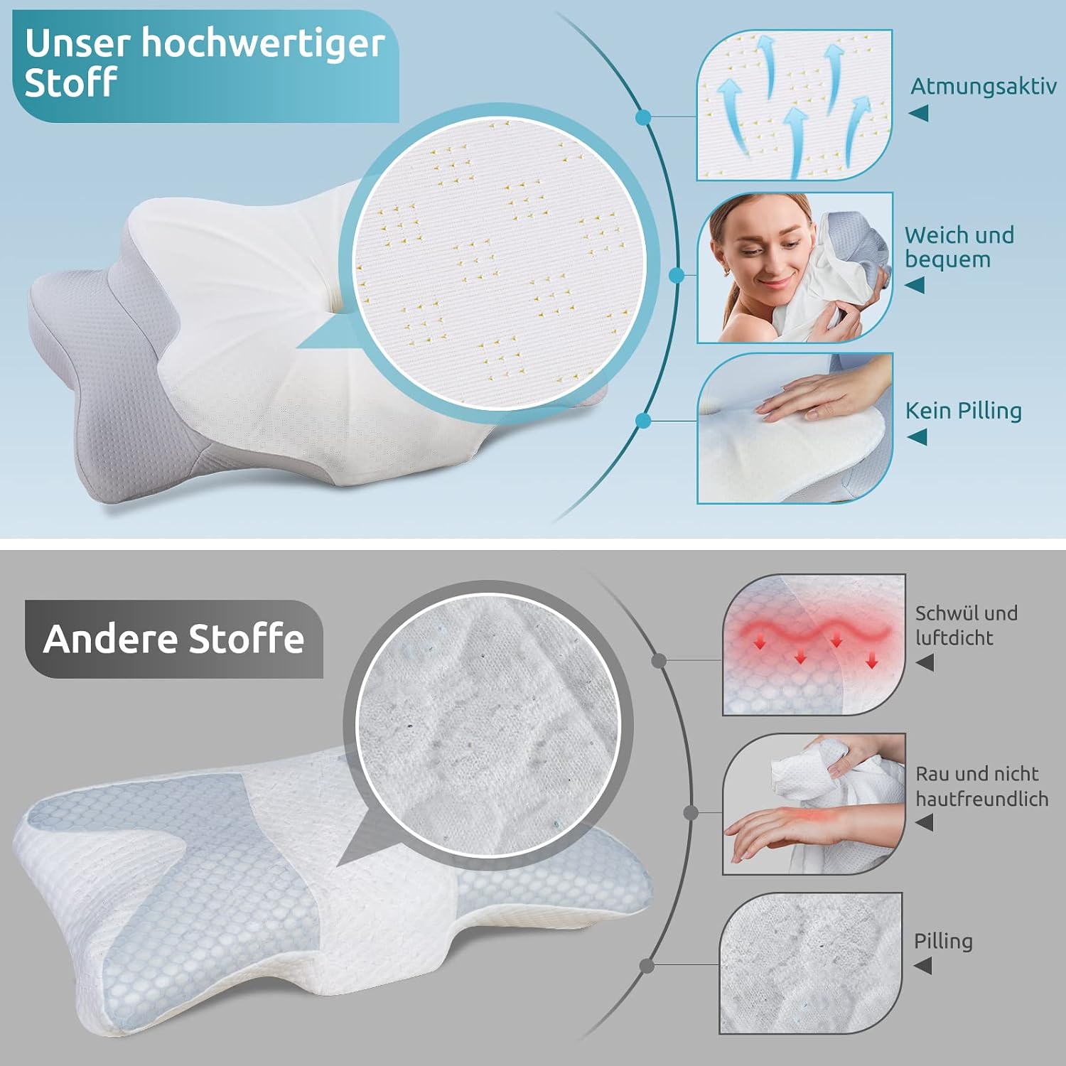 Thumbnail 6 de DONAMA Memory Foam Nackenkissen – ergonomisches Kissen mit zwei Höheneinstellungen für Seiten-, Rücken- und Bauchschläfer