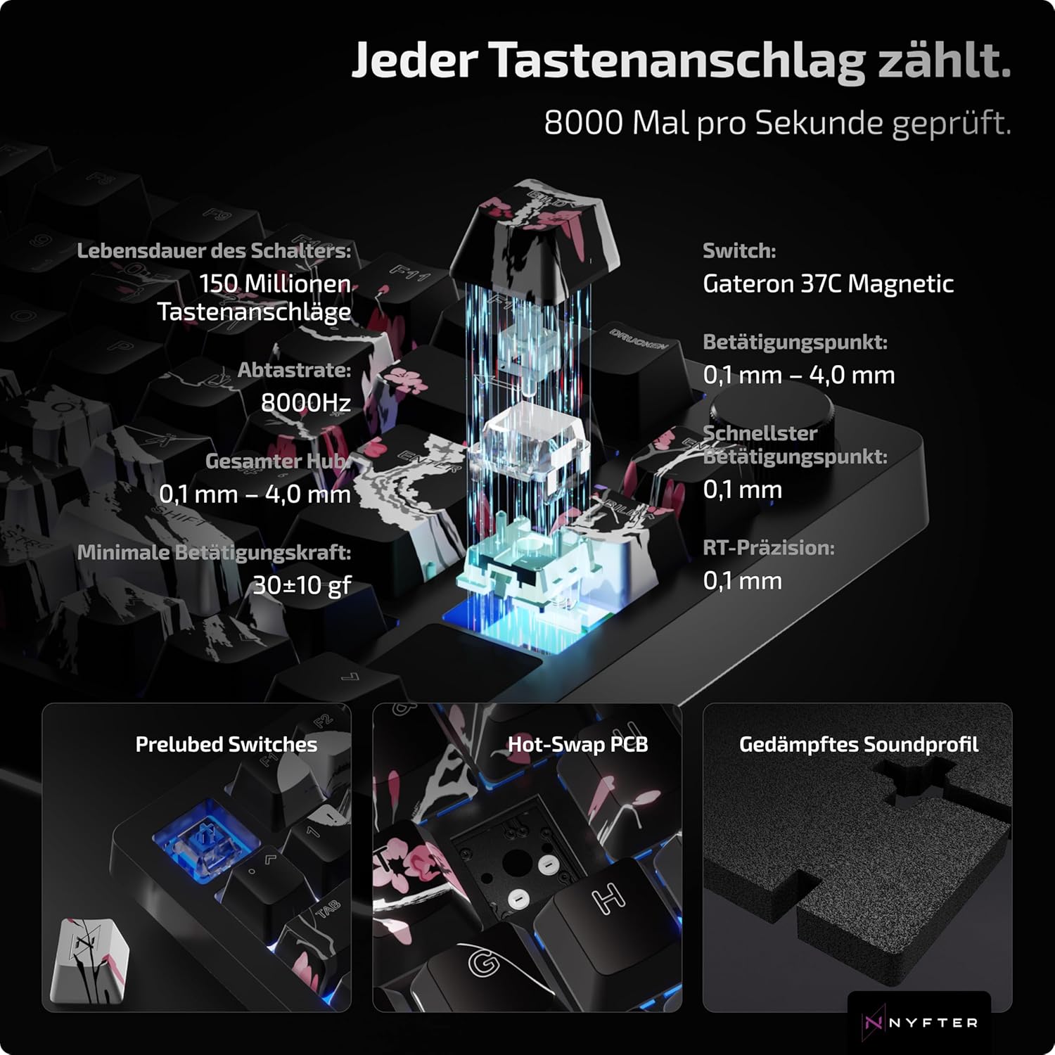 Thumbnail 1 de Nyfter Nyfboard HE 84K Wireless Hall-Effekt Gaming-Tastatur (DE-Layout, SakuraSchwarz)