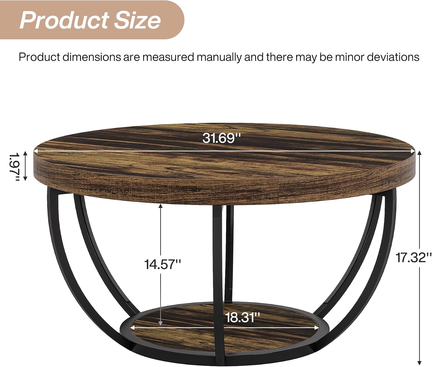 Detalle 2 de Tribesigns Round Coffee Table, 31.7-inch