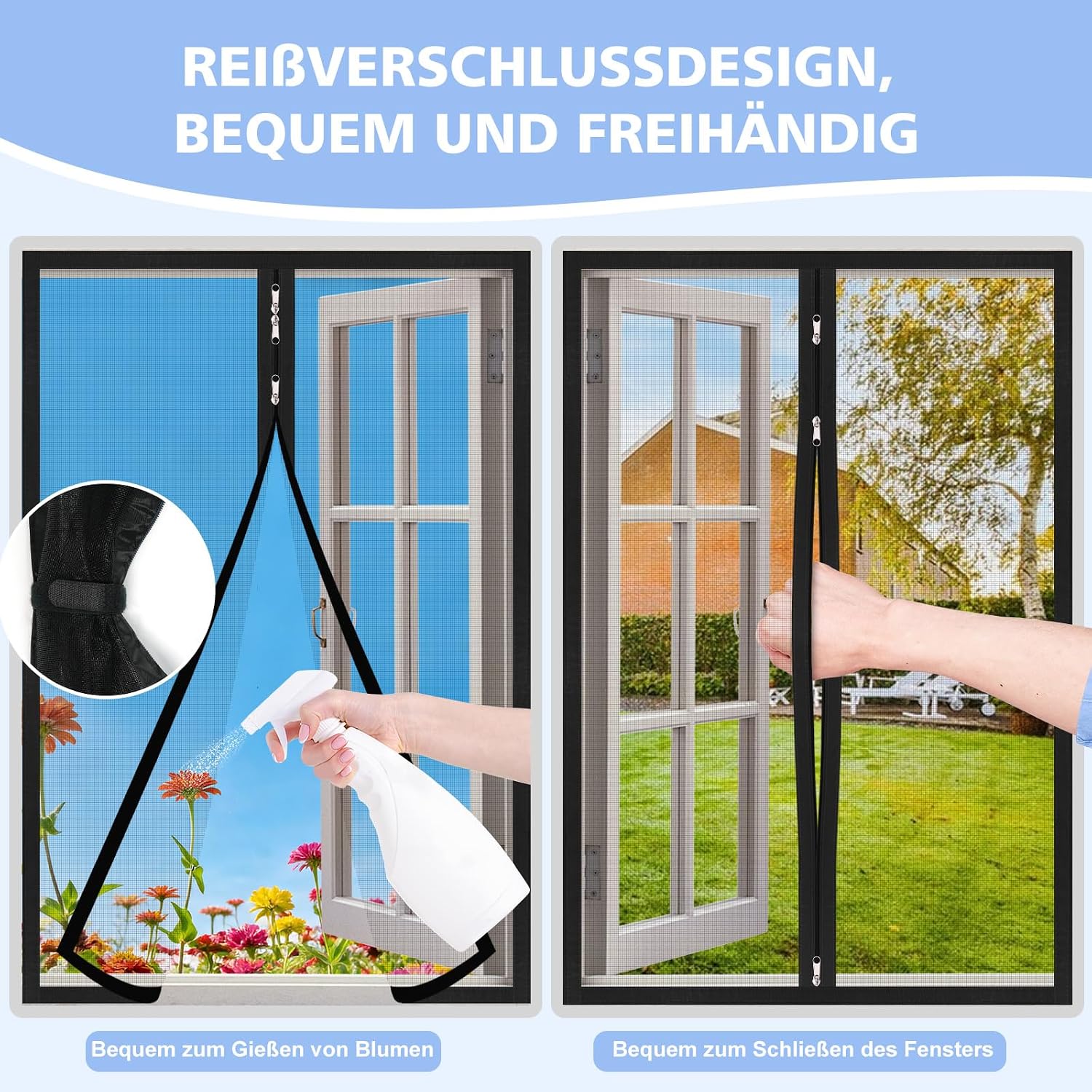 Thumbnail 6 de Fliegengitter Fenster Mit Klettband & Zipper, Schwarz 75x125 cm – Selbstklebender Insektenschutz für Dachfenster