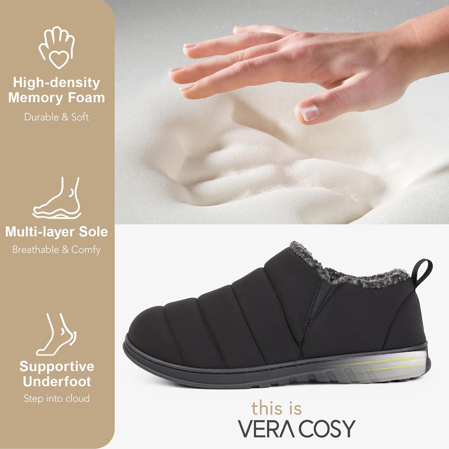 Detalle de VeraCosy Men's Quilted Memory Foam Ankle Slippers
