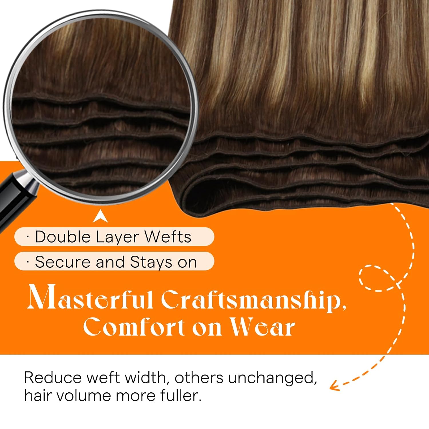 Detalle de Sunny Hair Sew In Hair Extensions Real Human Hair – 120g Balayage Hand-Tied Weft, Dark Brown to Caramel Blonde, 20 Inch